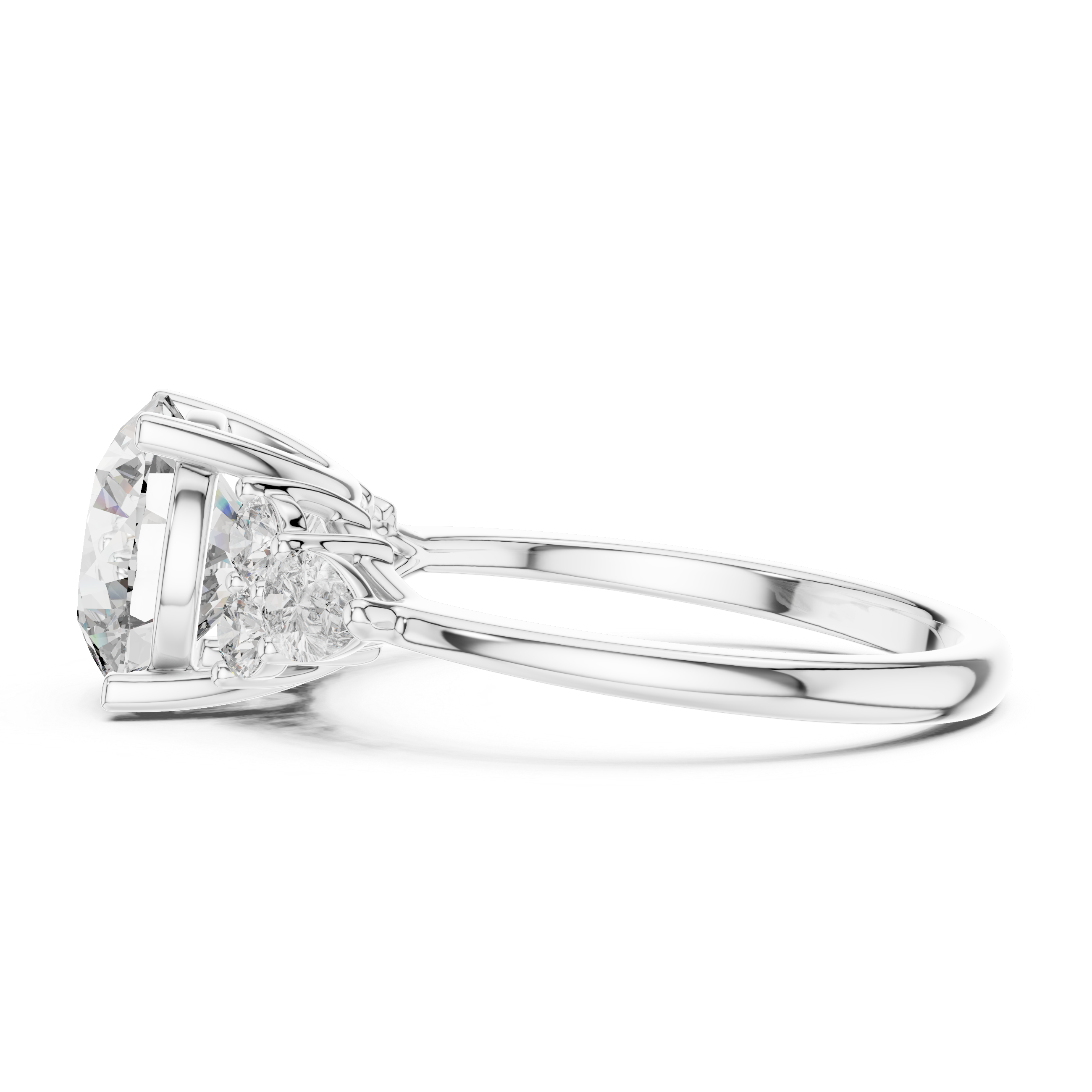 Round Cut Diamond with Pear Cluster Side Stones Ring