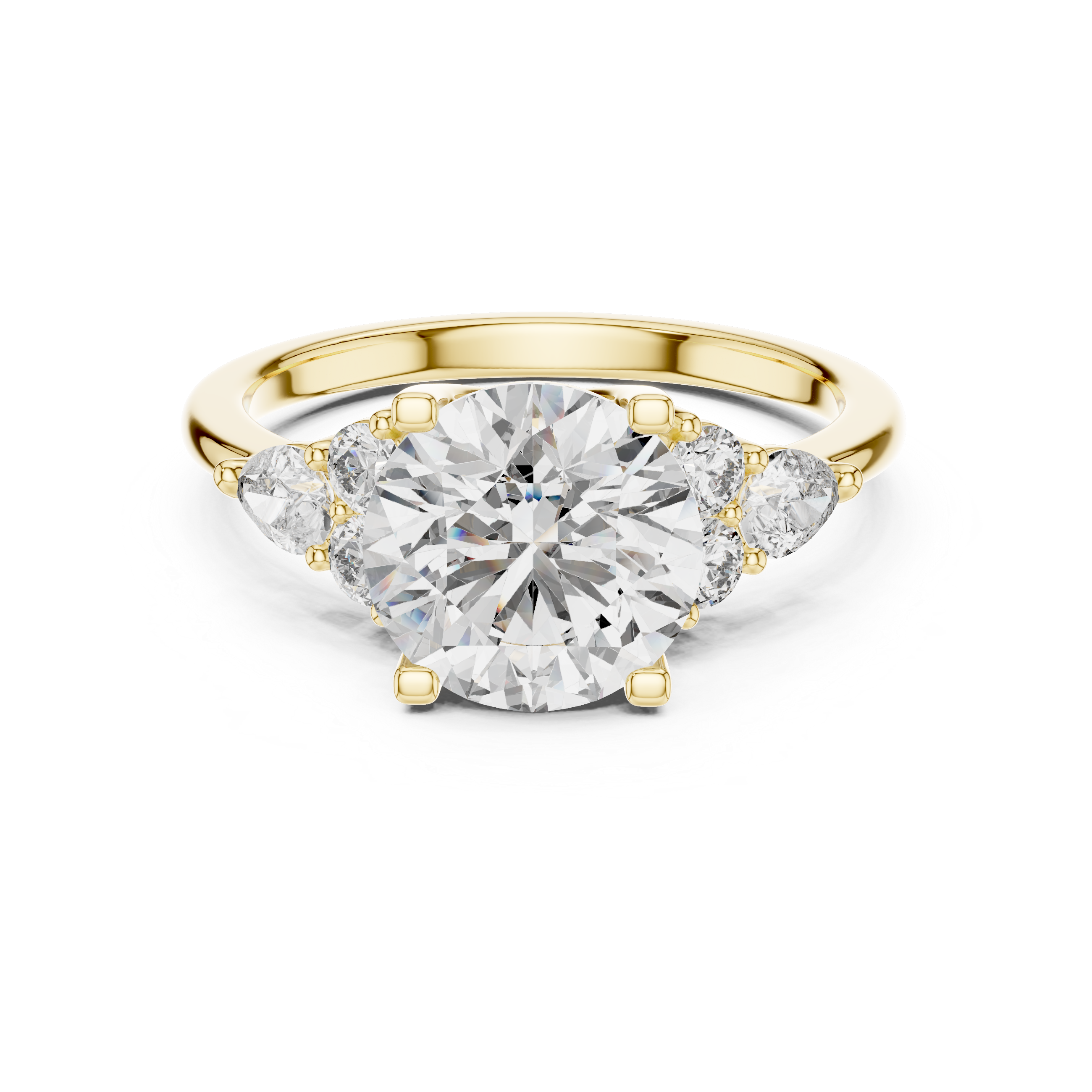 Round Cut Diamond with Pear Cluster Side Stones Ring