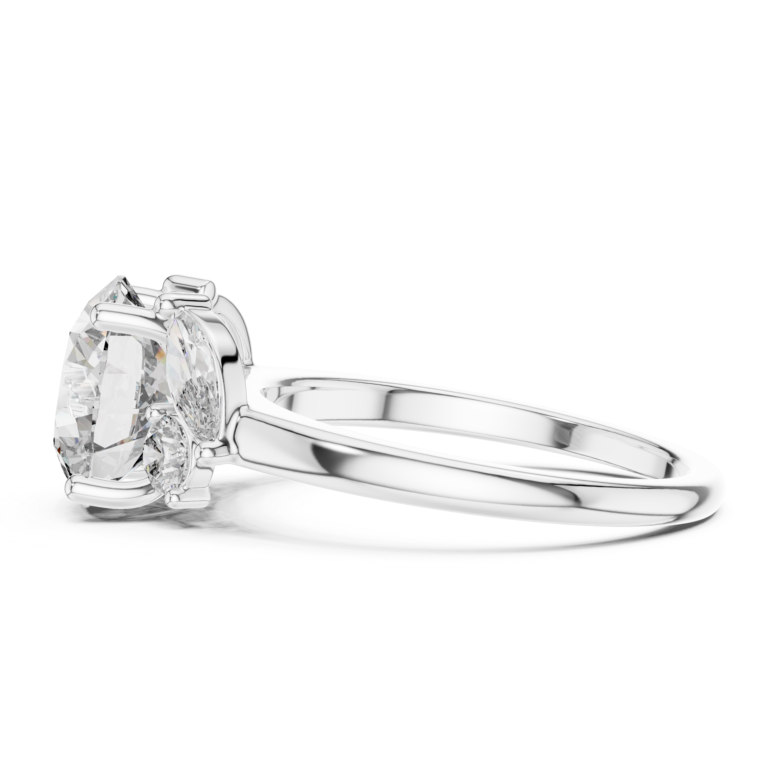 Round Brilliant Cut Diamond With Marquise Side Stones Ring