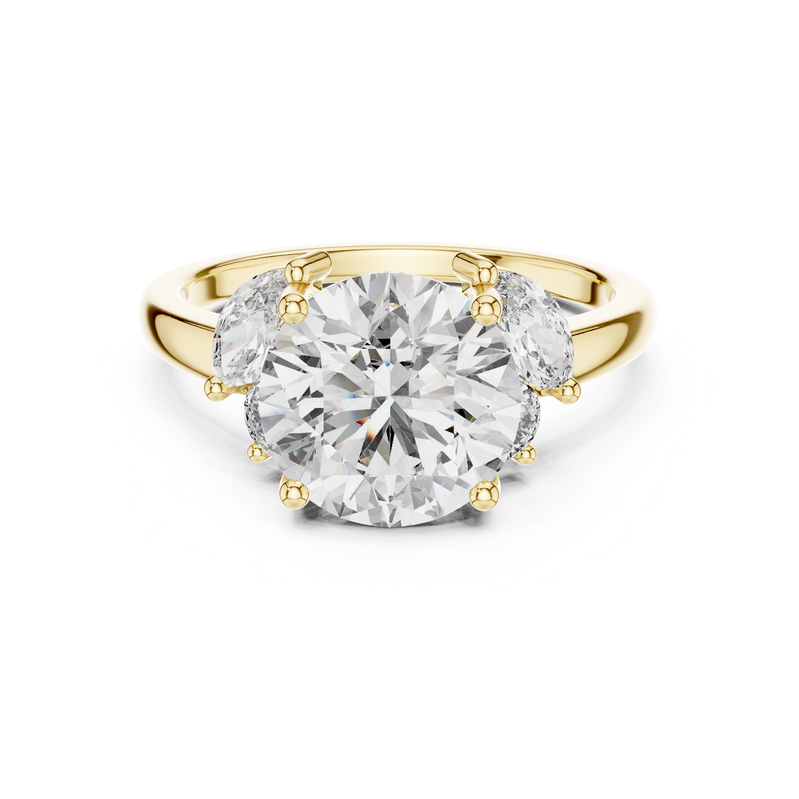 Round Brilliant Cut Diamond With Marquise Side Stones Ring