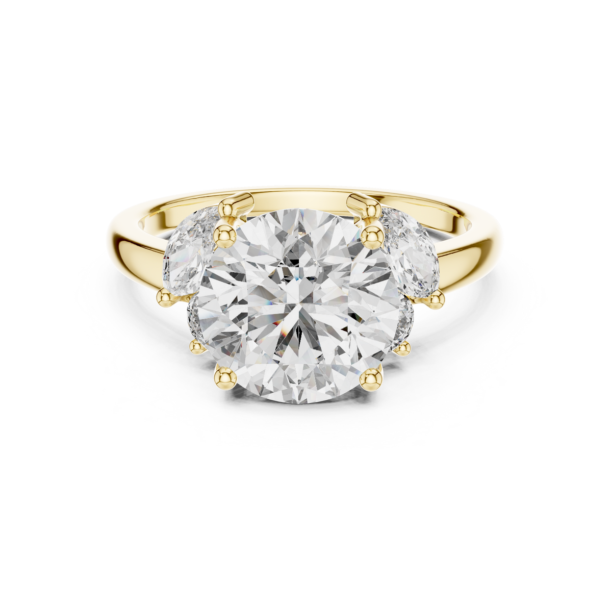 Round Brilliant Cut Diamond With Marquise Side Stones Ring