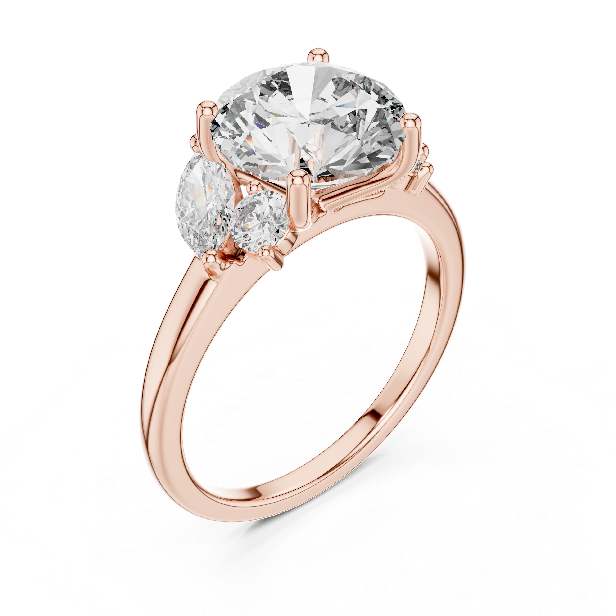 Round Brilliant Cut Diamond With Marquise Side Stones Ring