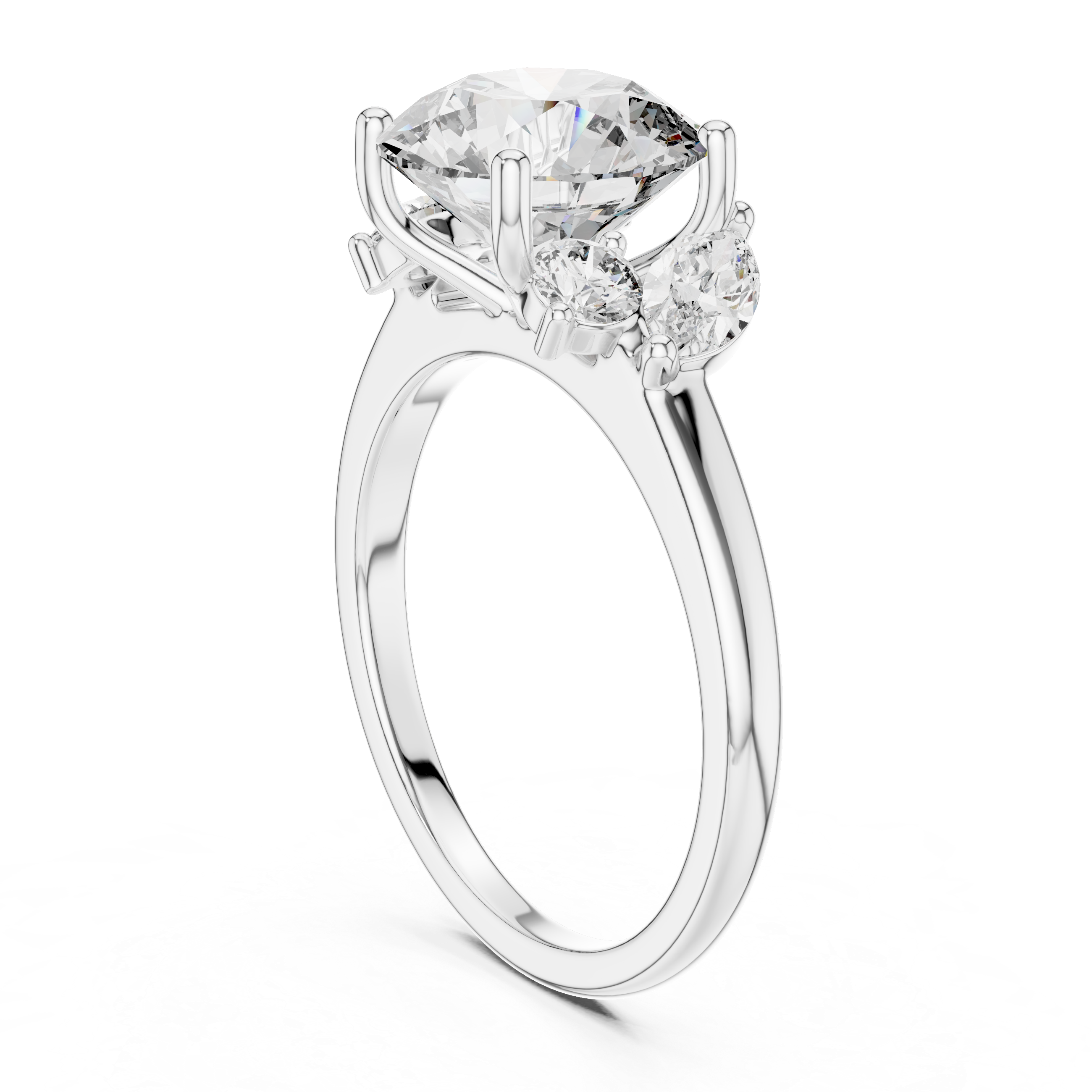 Round Brilliant Cut Diamond With Marquise Side Stones Ring