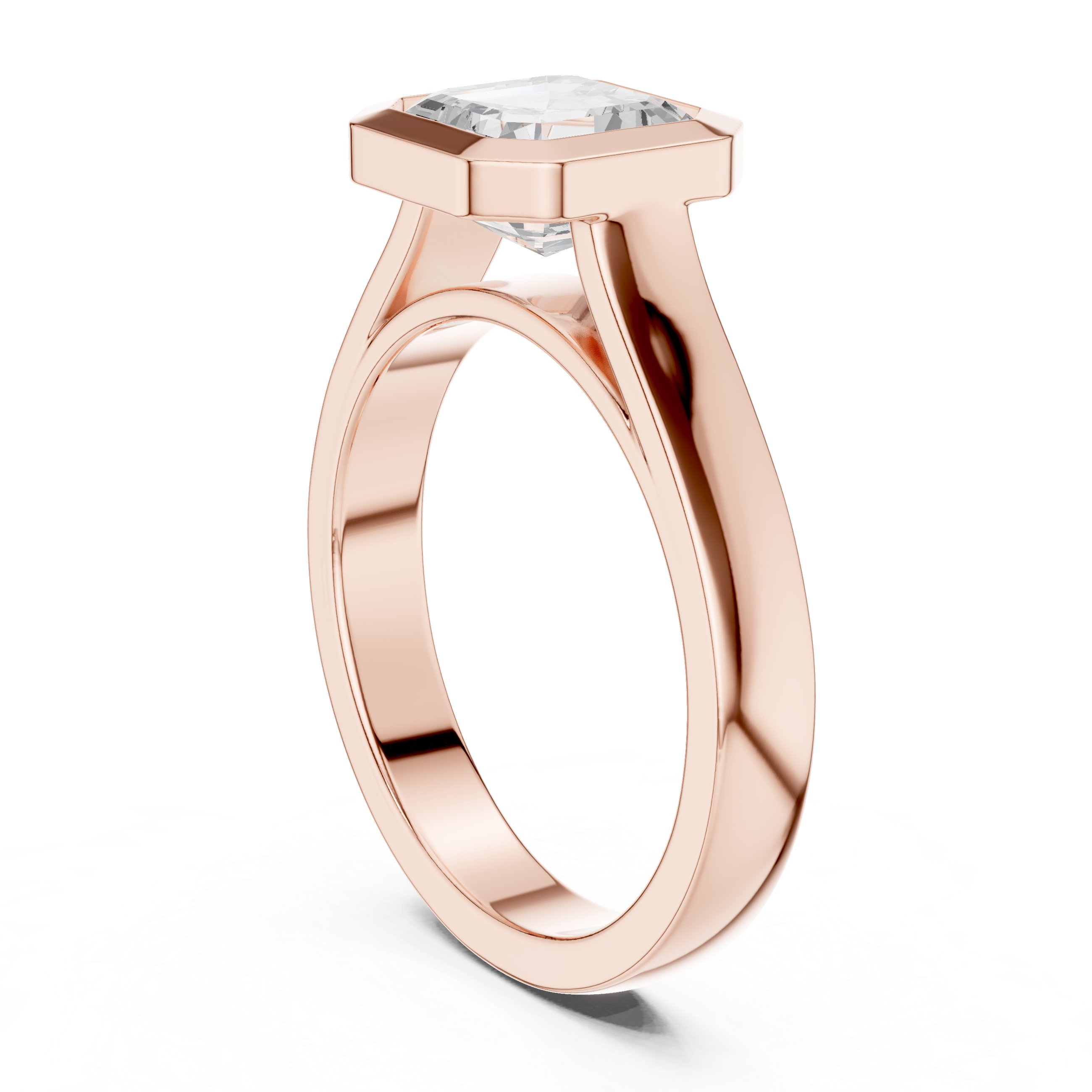 Asscher Cut Bezel Set Lab Diamond Solitaire Ring