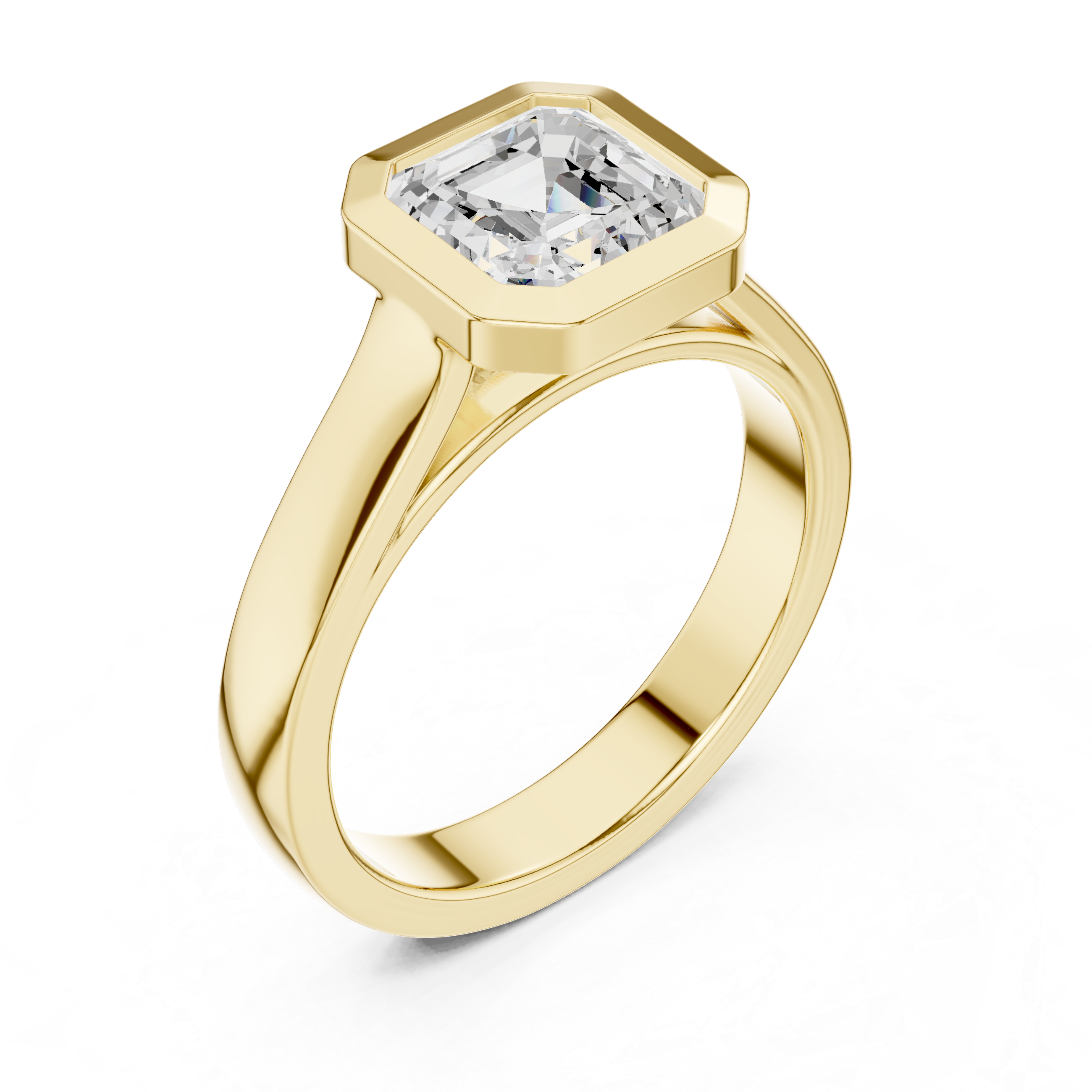 Asscher Cut Bezel Set Lab Diamond Solitaire Ring