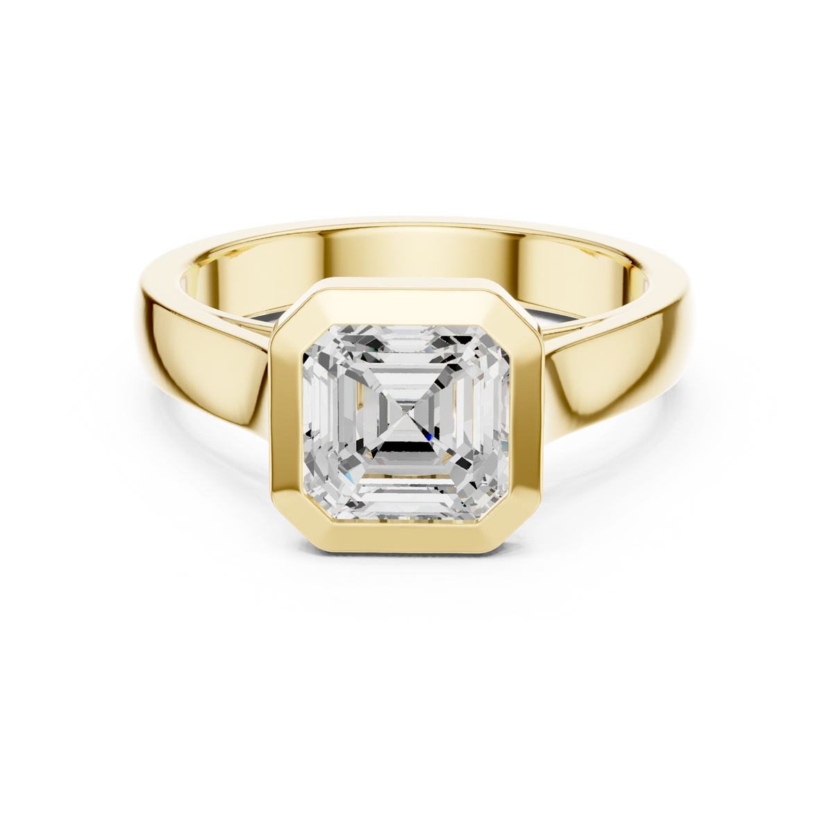 Asscher Cut Bezel Set Lab Diamond Solitaire Ring