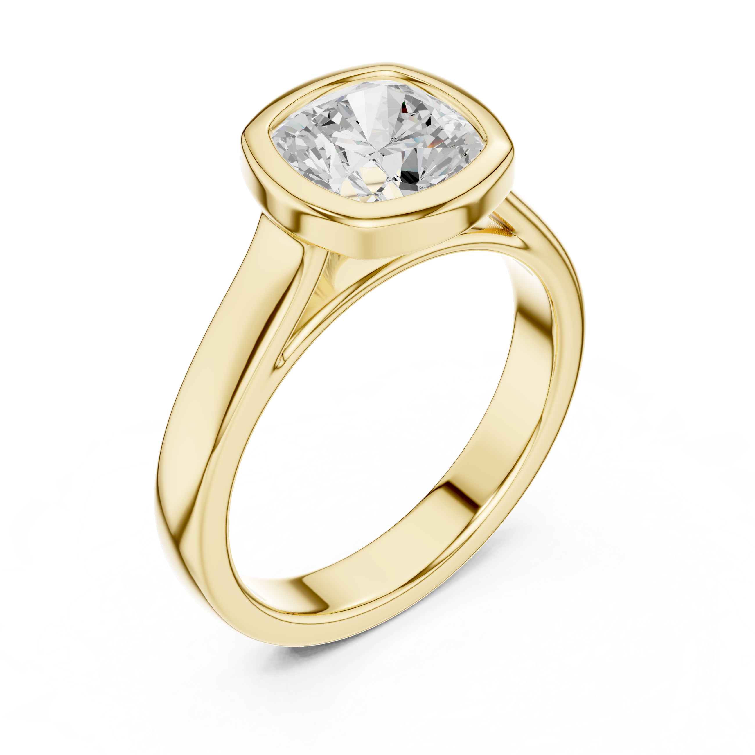 Cushion Cut Bezel Set Lab Diamond Solitaire Ring