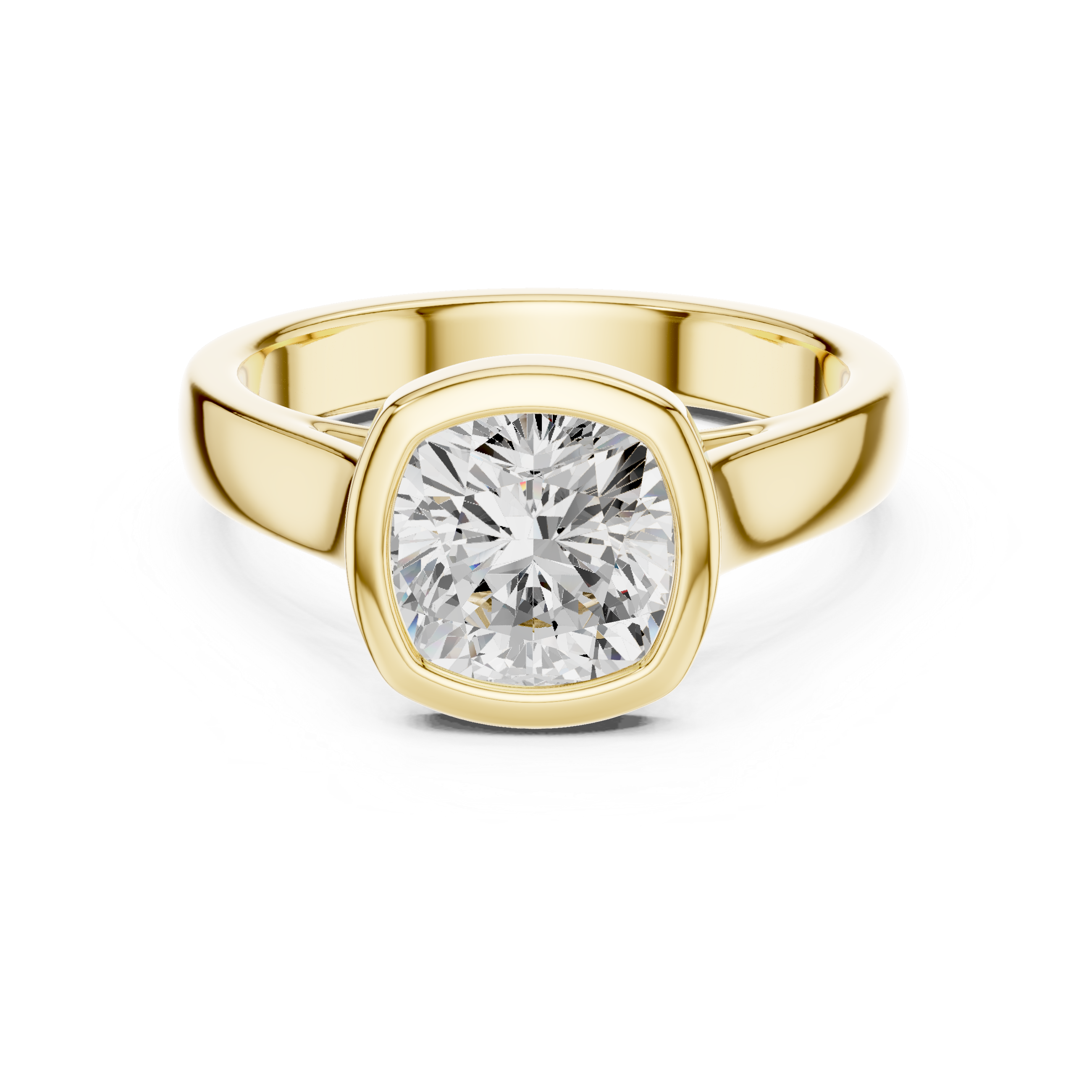 Cushion Cut Bezel Set Lab Diamond Solitaire Ring