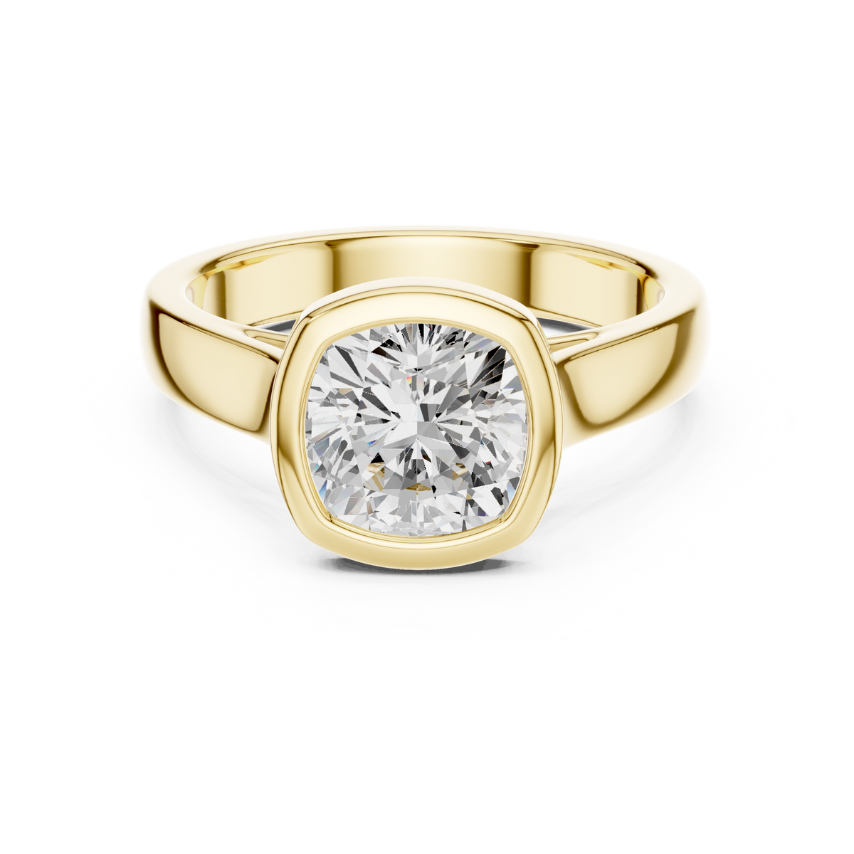 Cushion Cut Bezel Set Lab Diamond Solitaire Ring