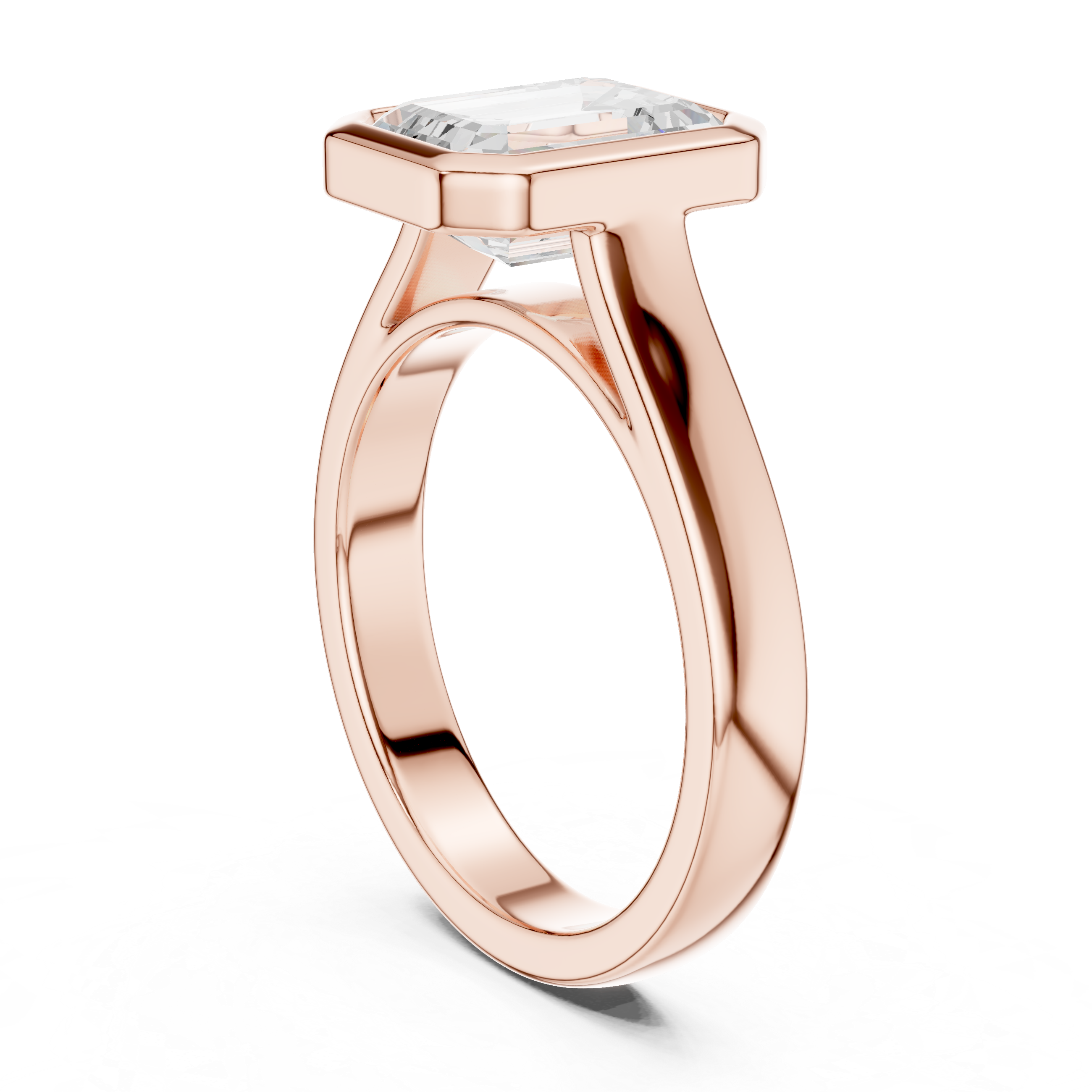 Emerald Cut Bezel Set Lab Diamond Solitaire Ring