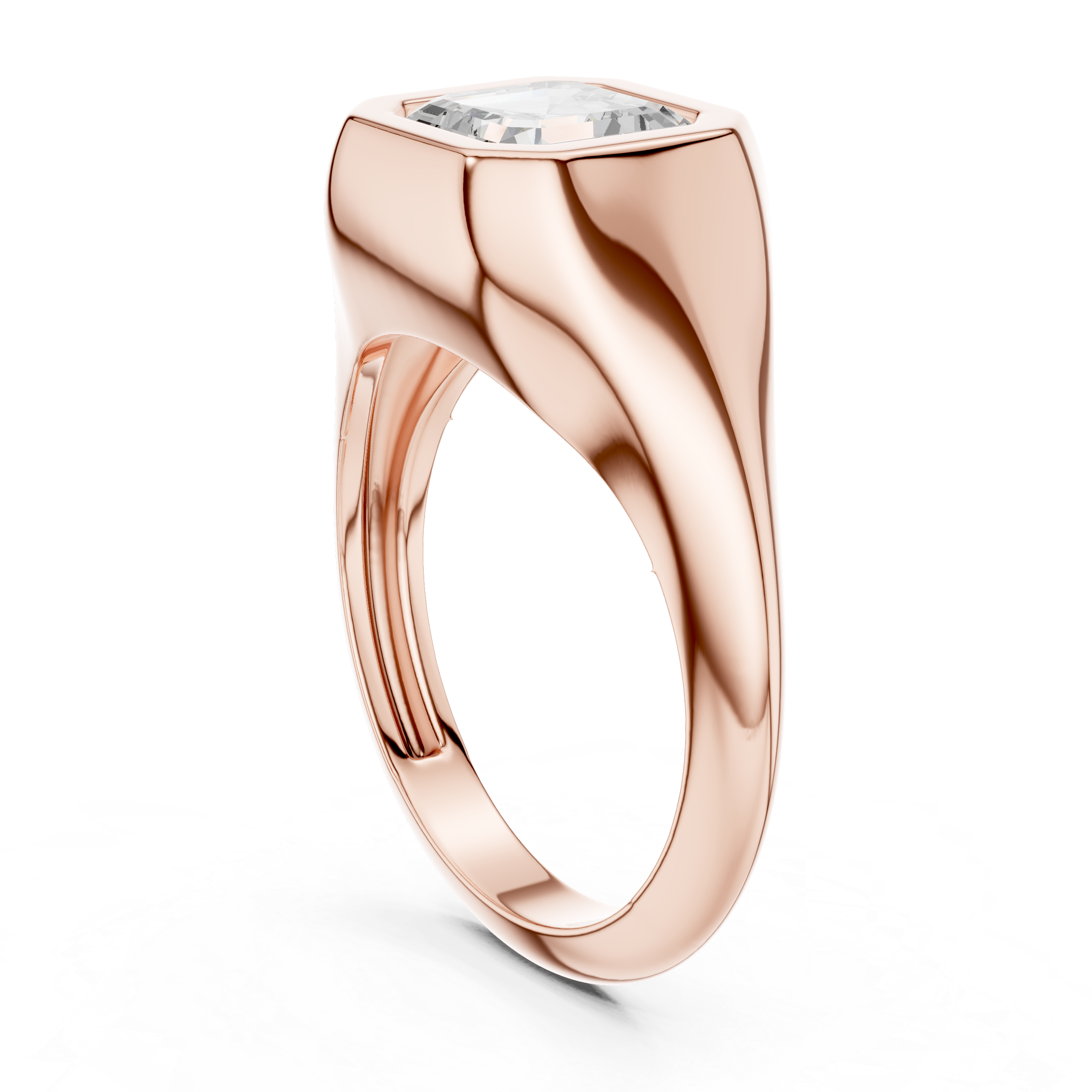 Asscher Cut Solitaire Diamond Bezel Set Signet Ring