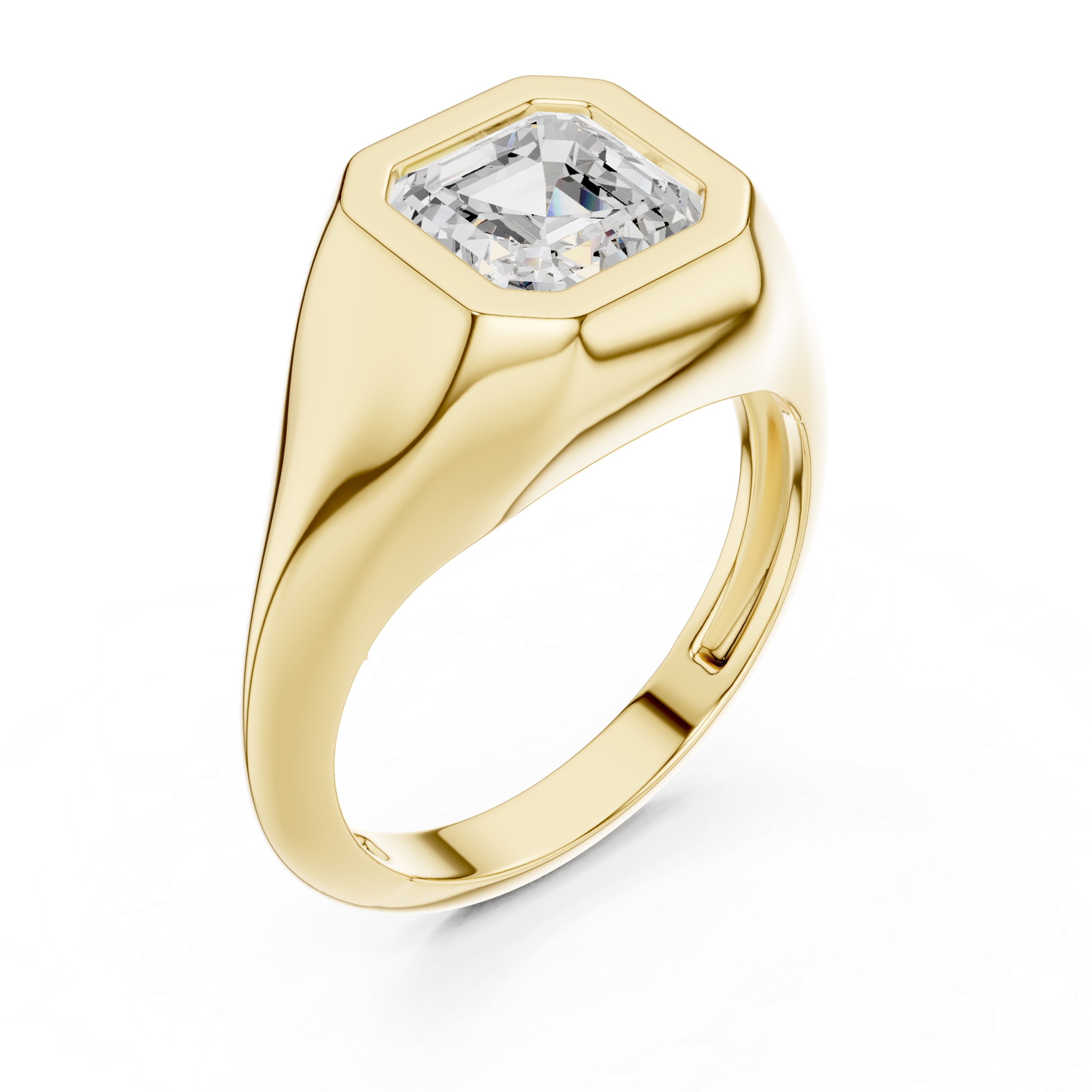 Asscher Cut Solitaire Diamond Bezel Set Signet Ring