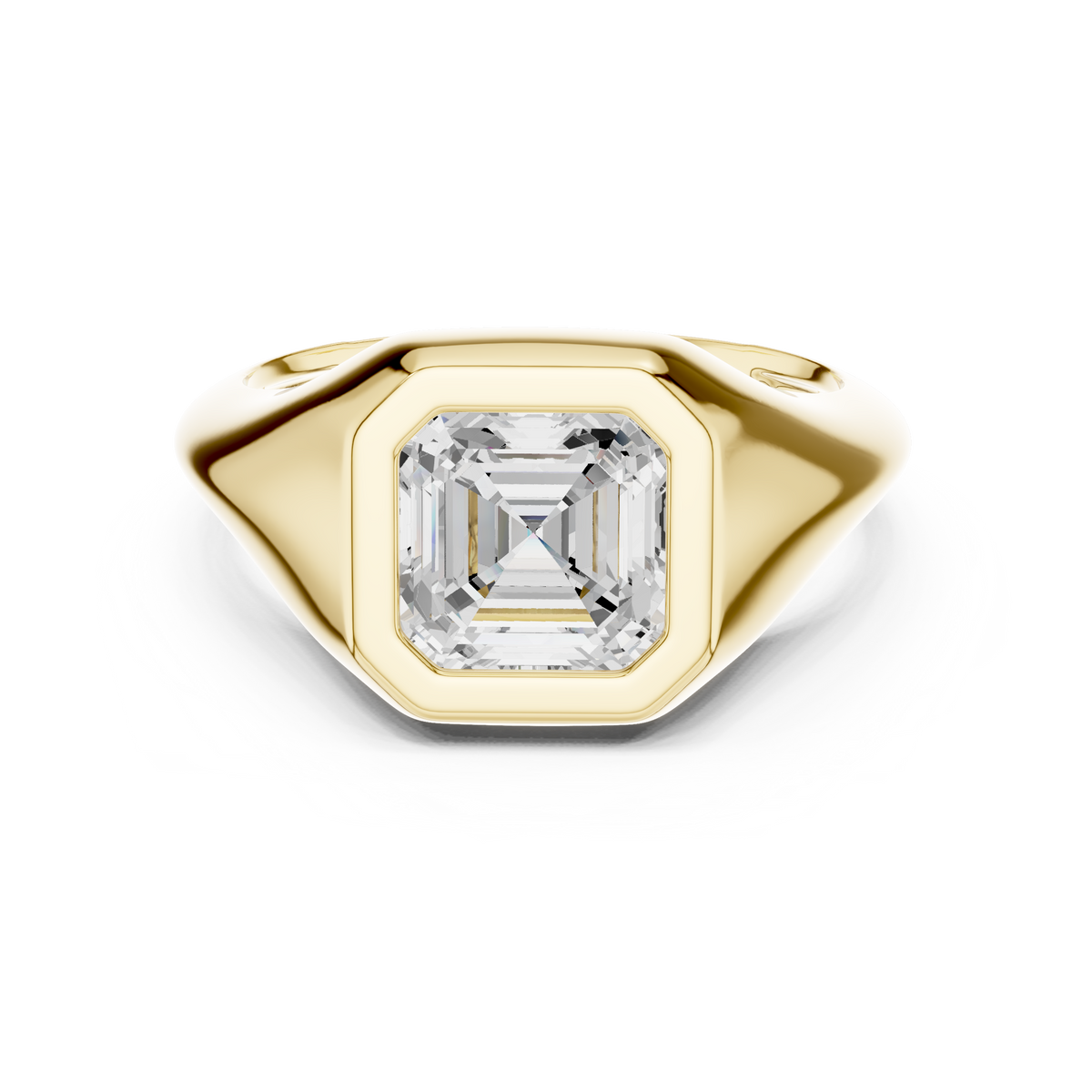 Asscher Cut Solitaire Diamond Bezel Set Signet Ring