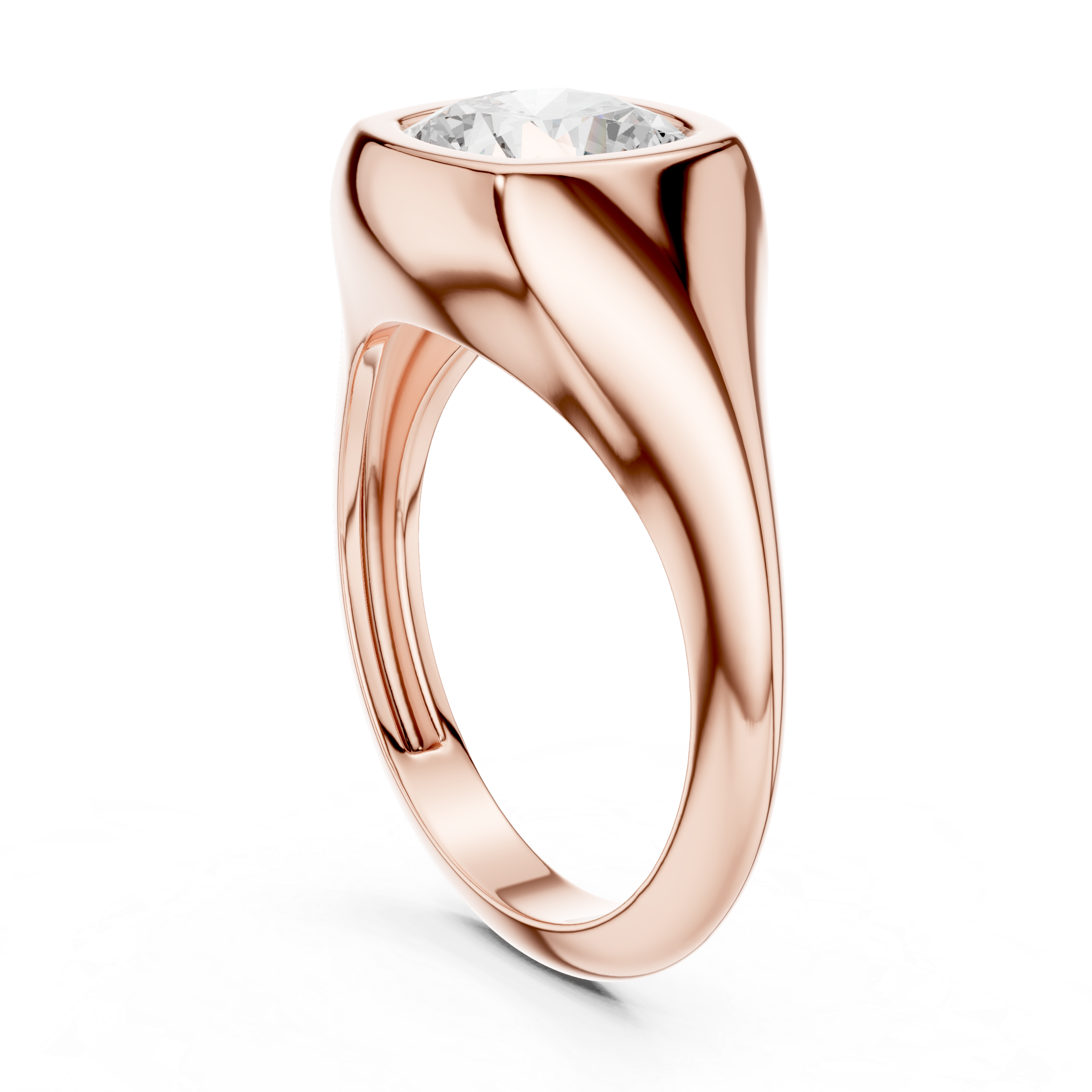 Cushion Cut Solitaire Diamond Bezel Set Signet Ring