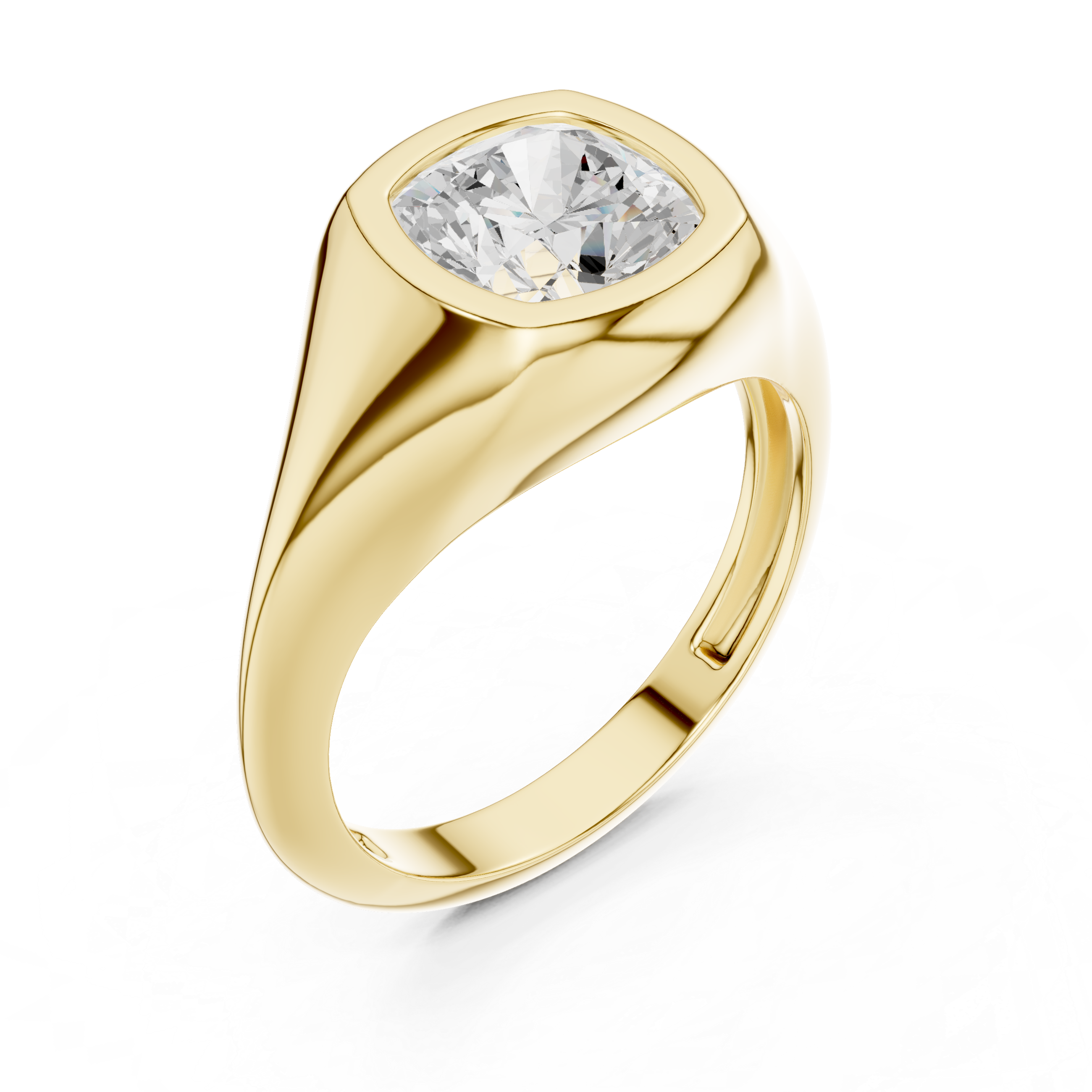 Cushion Cut Solitaire Diamond Bezel Set Signet Ring