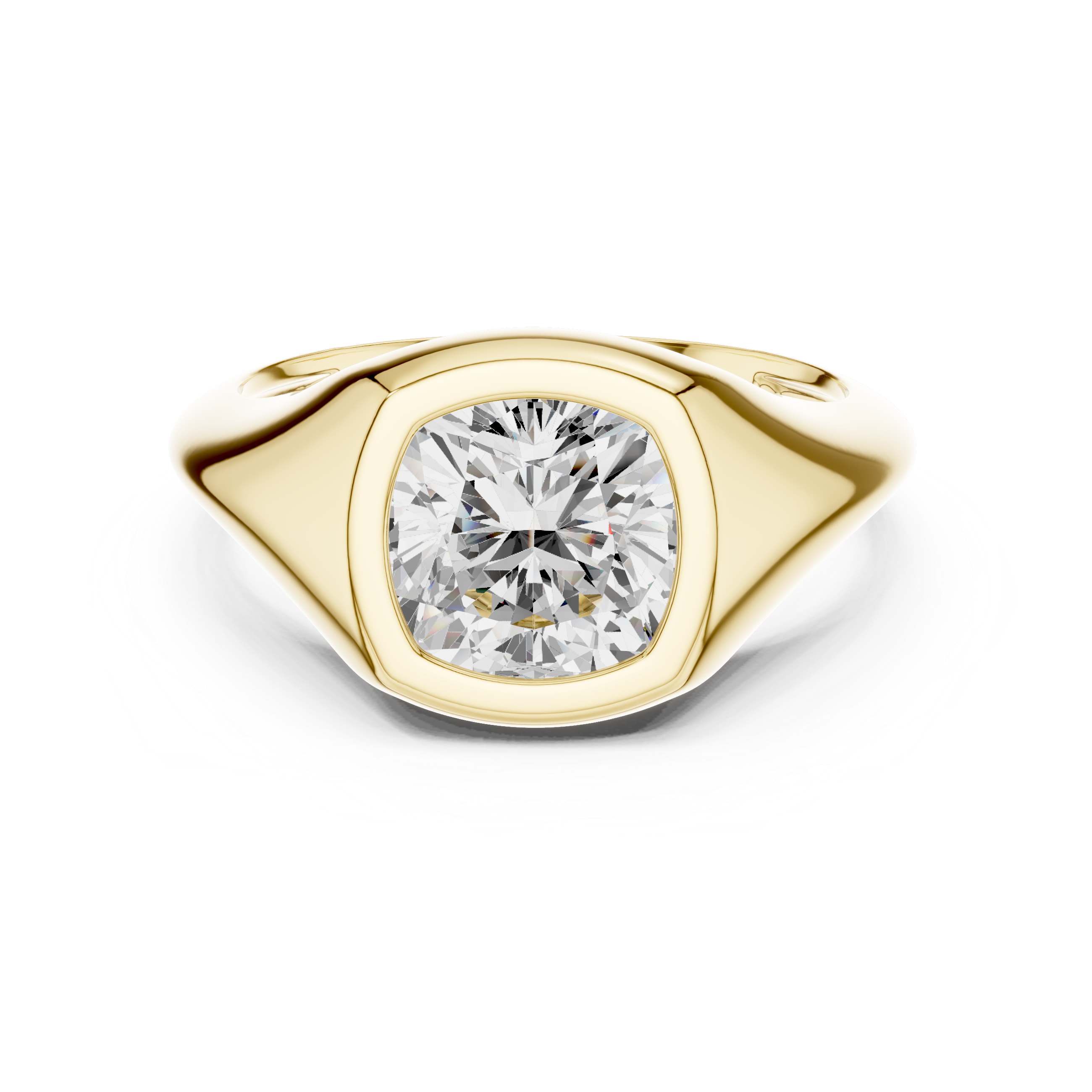 Cushion Cut Solitaire Diamond Bezel Set Signet Ring