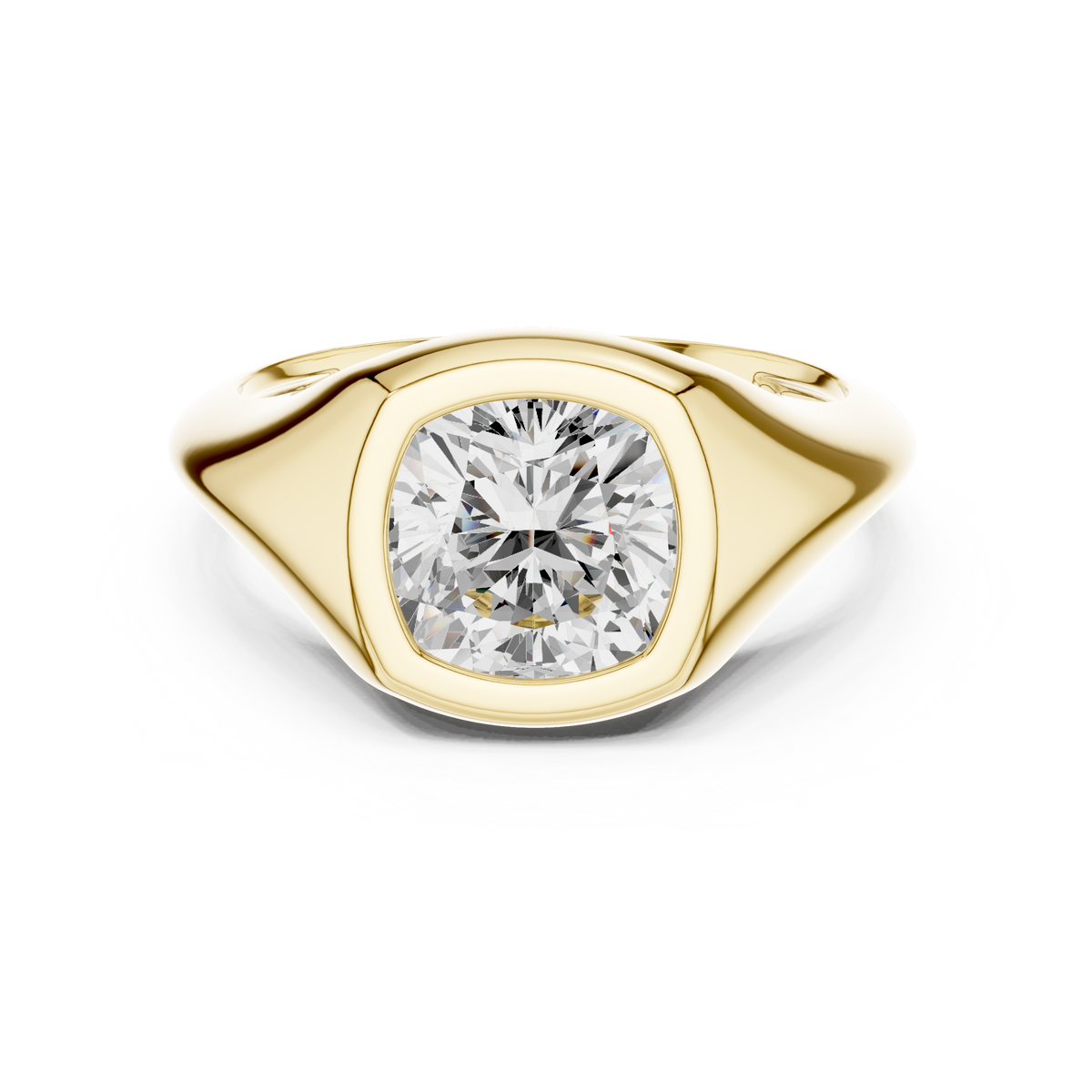 Cushion Cut Solitaire Diamond Bezel Set Signet Ring