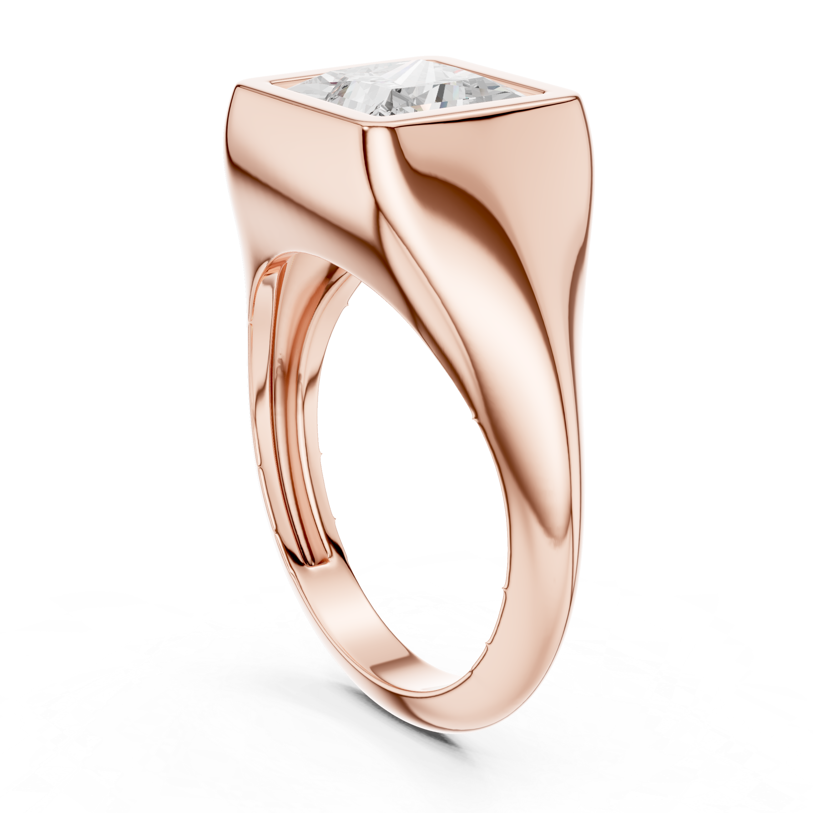 Princess Cut Solitaire Diamond Bezel Set Signet Ring