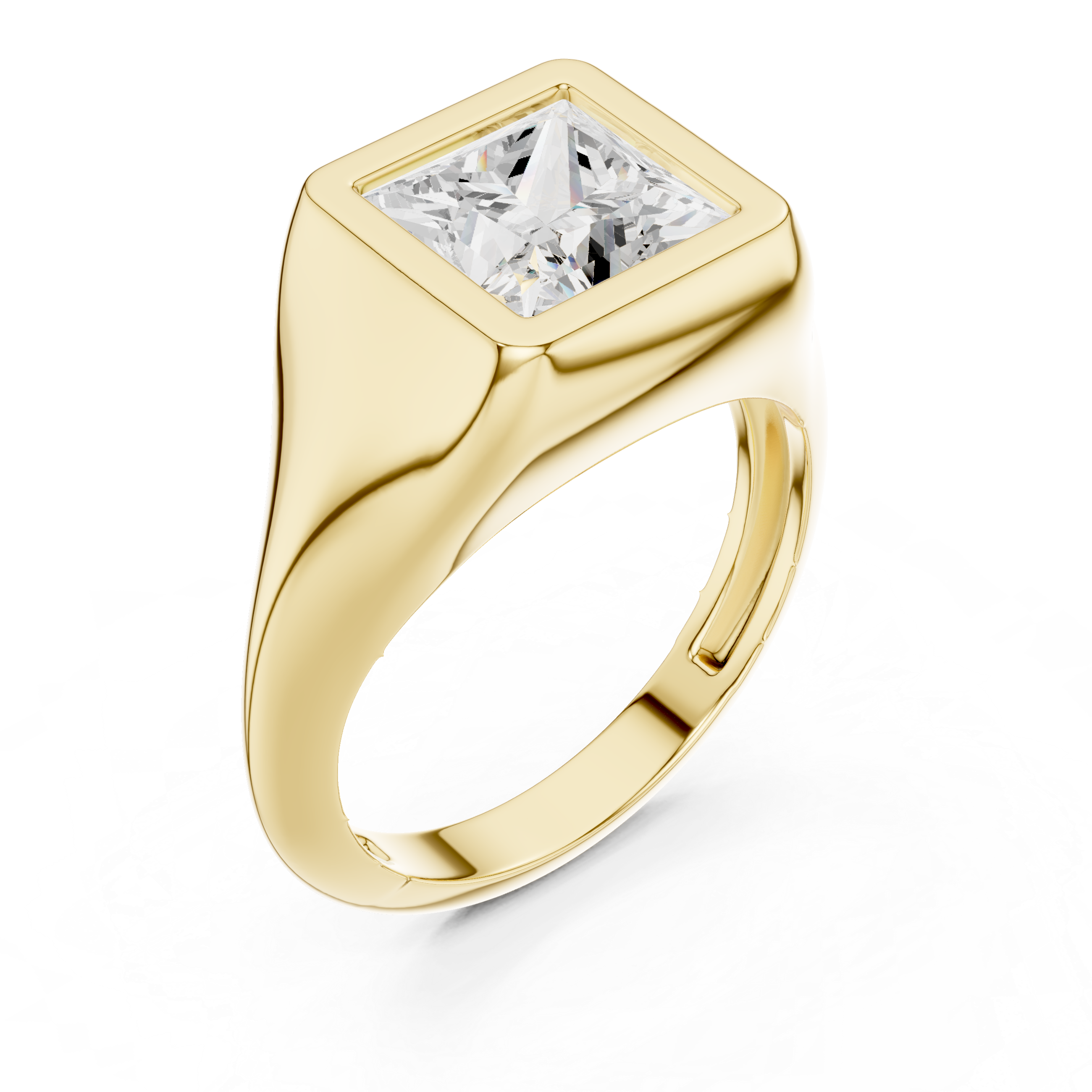 Princess Cut Solitaire Diamond Bezel Set Signet Ring