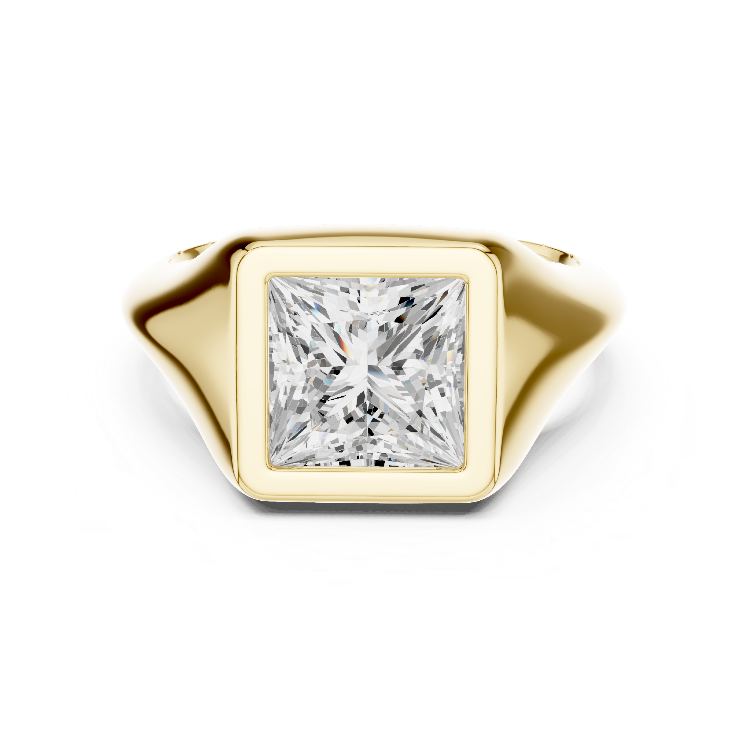 Princess Cut Solitaire Diamond Bezel Set Signet Ring