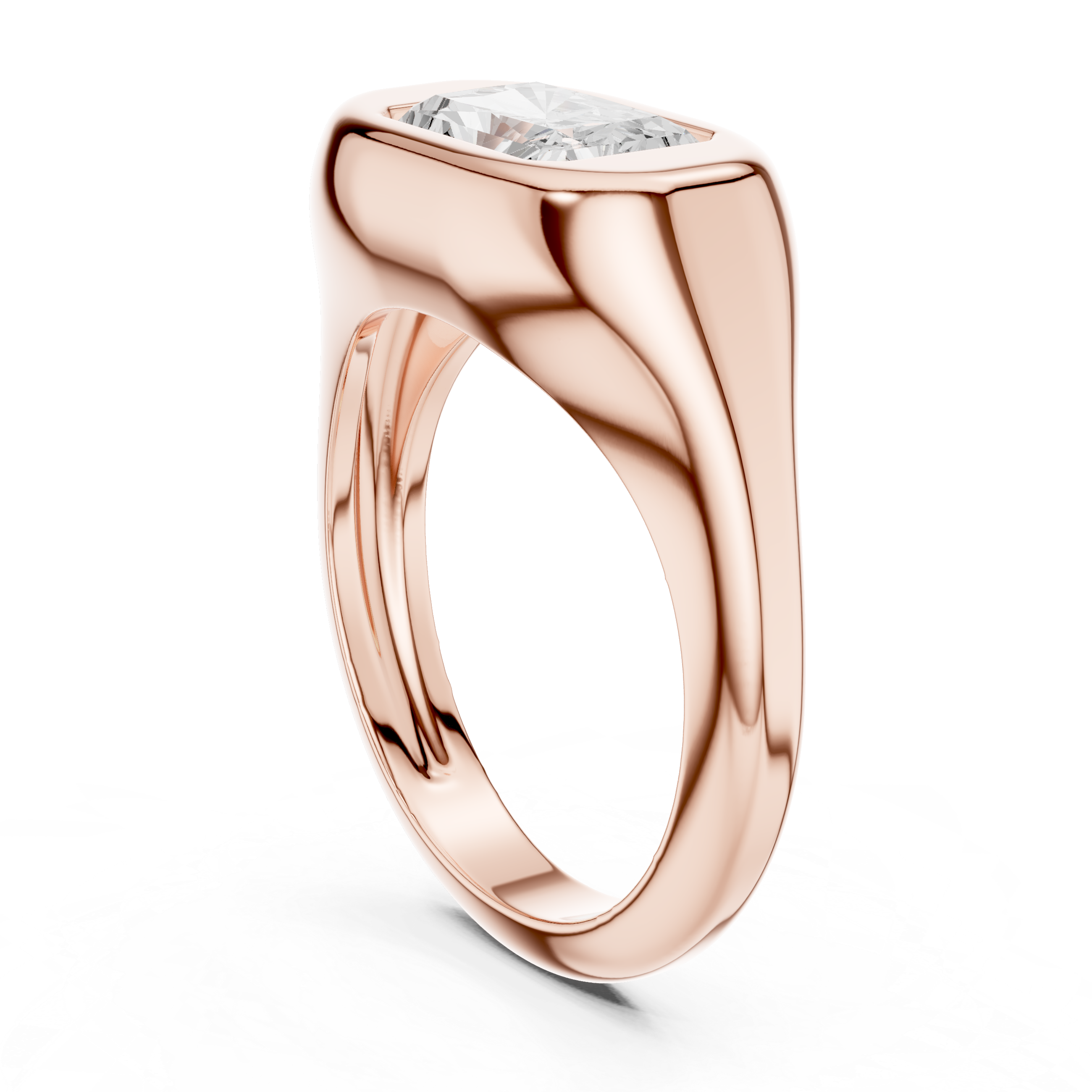 Radiant Cut Solitaire Diamond Bezel Set Signet Ring