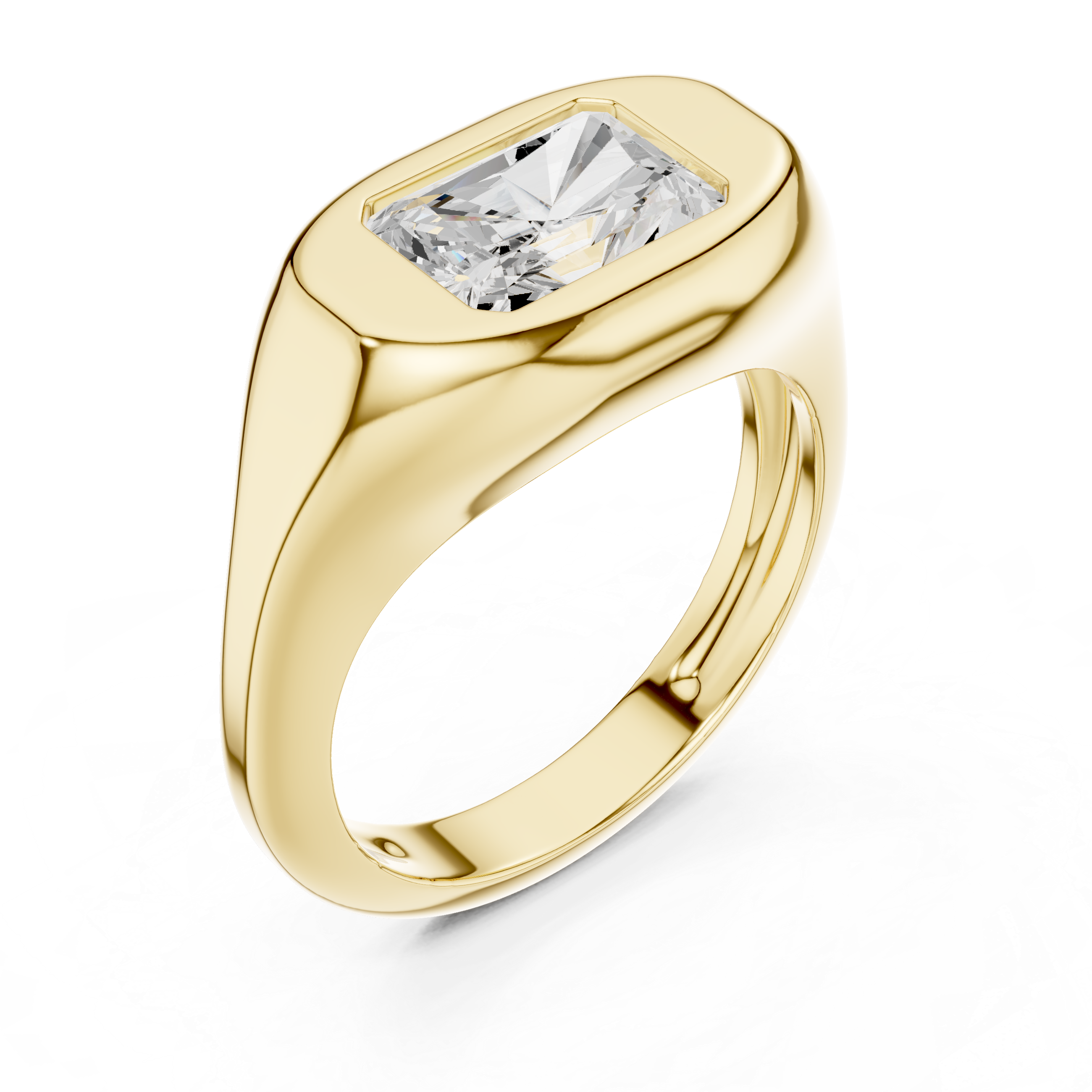 Radiant Cut Solitaire Diamond Bezel Set Signet Ring