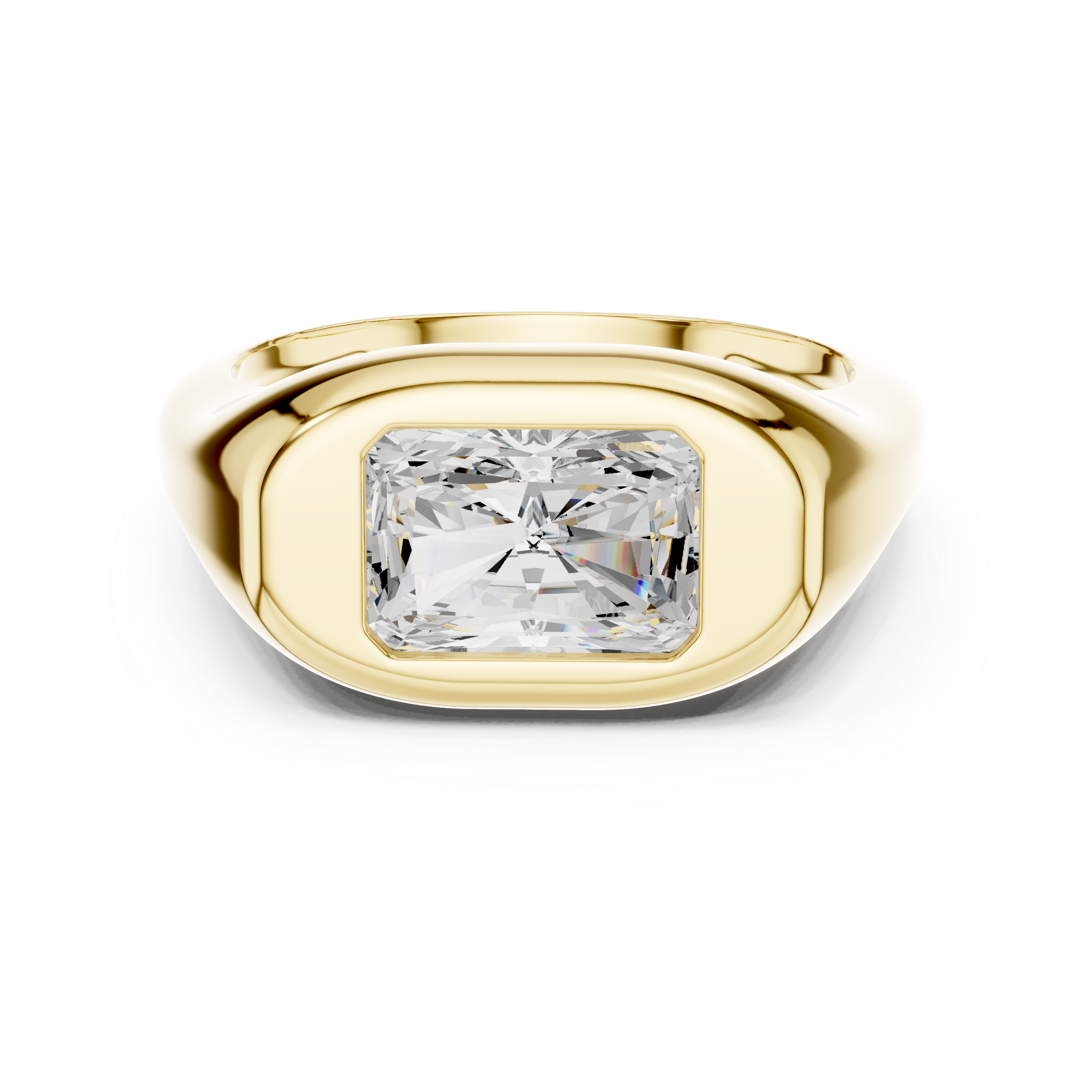 Radiant Cut Solitaire Diamond Bezel Set Signet Ring