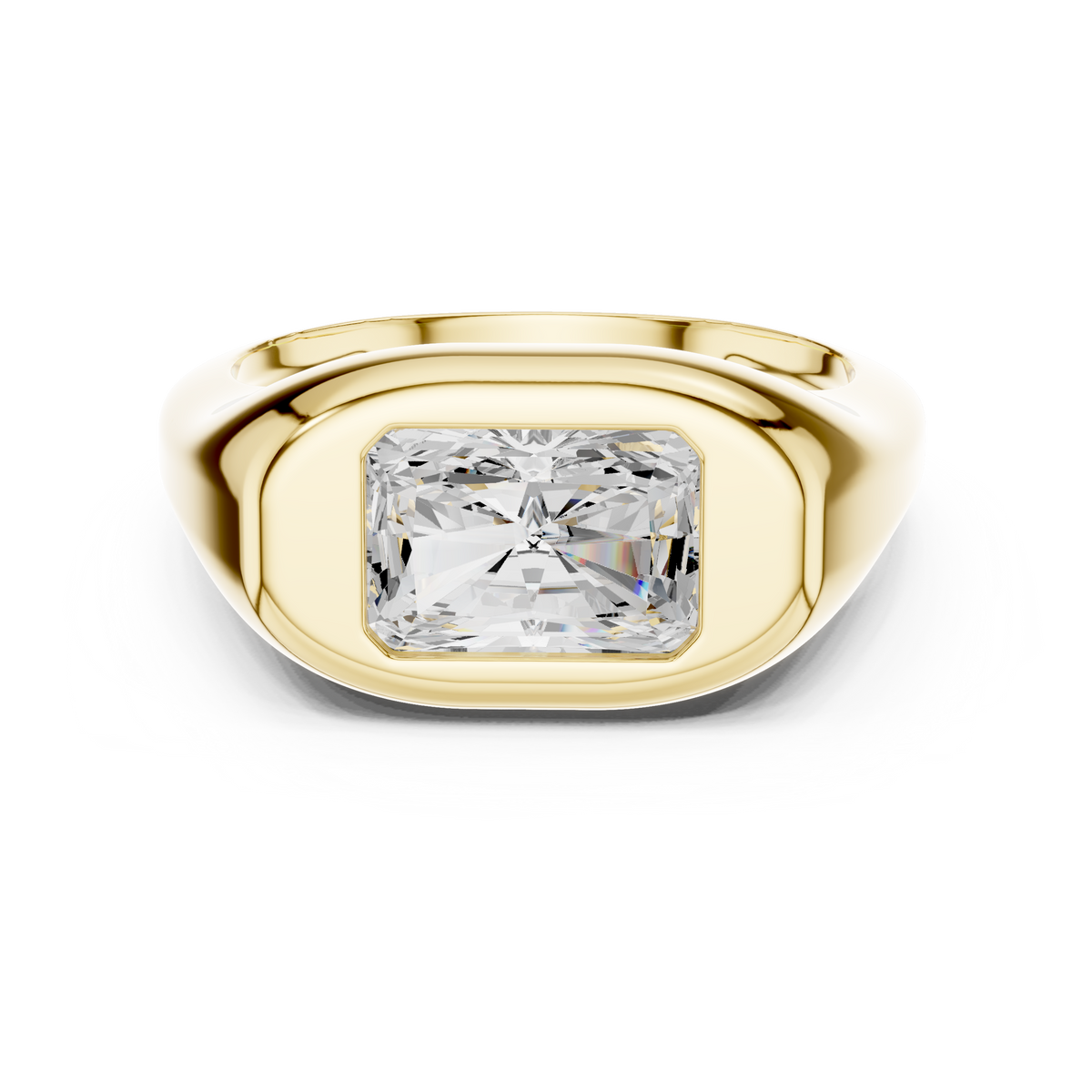 Radiant Cut Solitaire Diamond Bezel Set Signet Ring