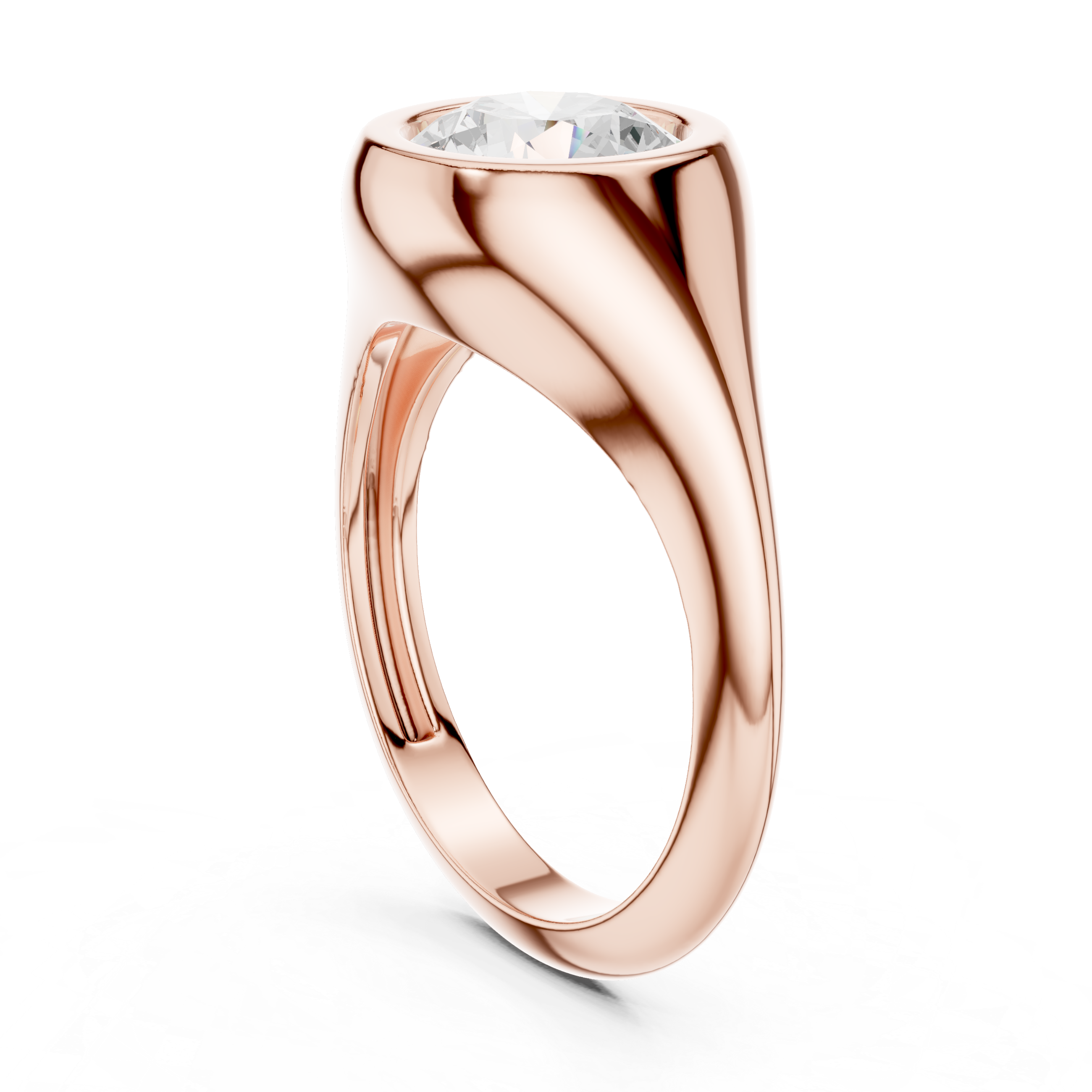 Round Cut Solitaire Diamond Bezel Set Signet Ring