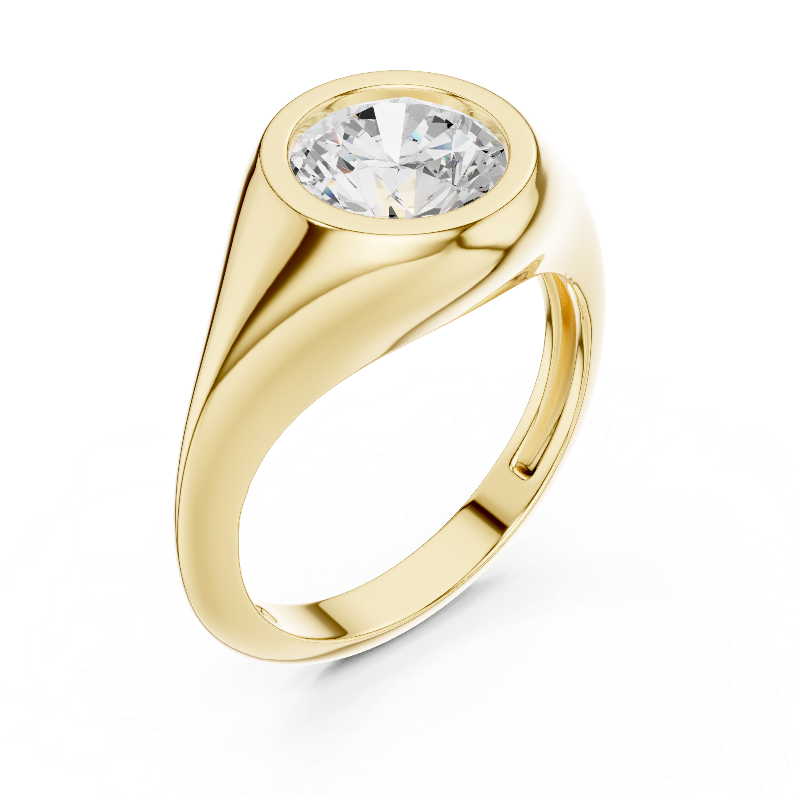 Round Cut Solitaire Diamond Bezel Set Signet Ring