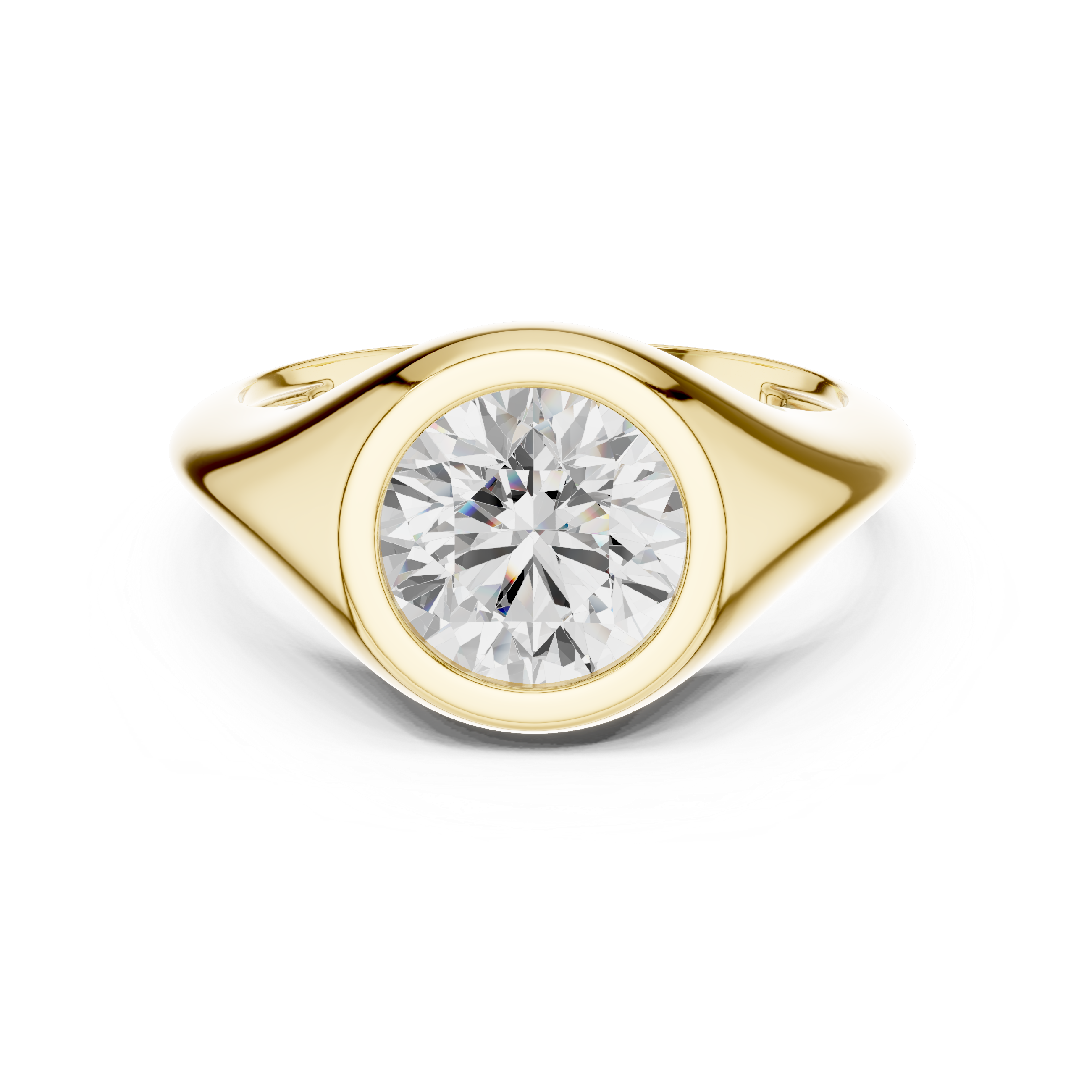 Round Cut Solitaire Diamond Bezel Set Signet Ring