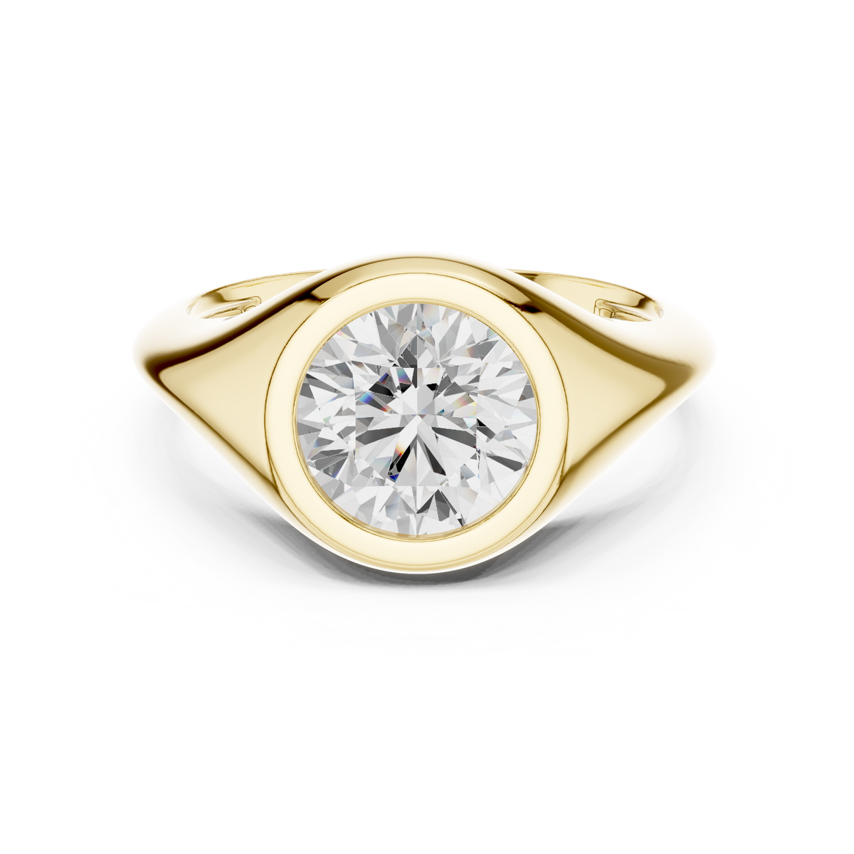Round Cut Solitaire Diamond Bezel Set Signet Ring