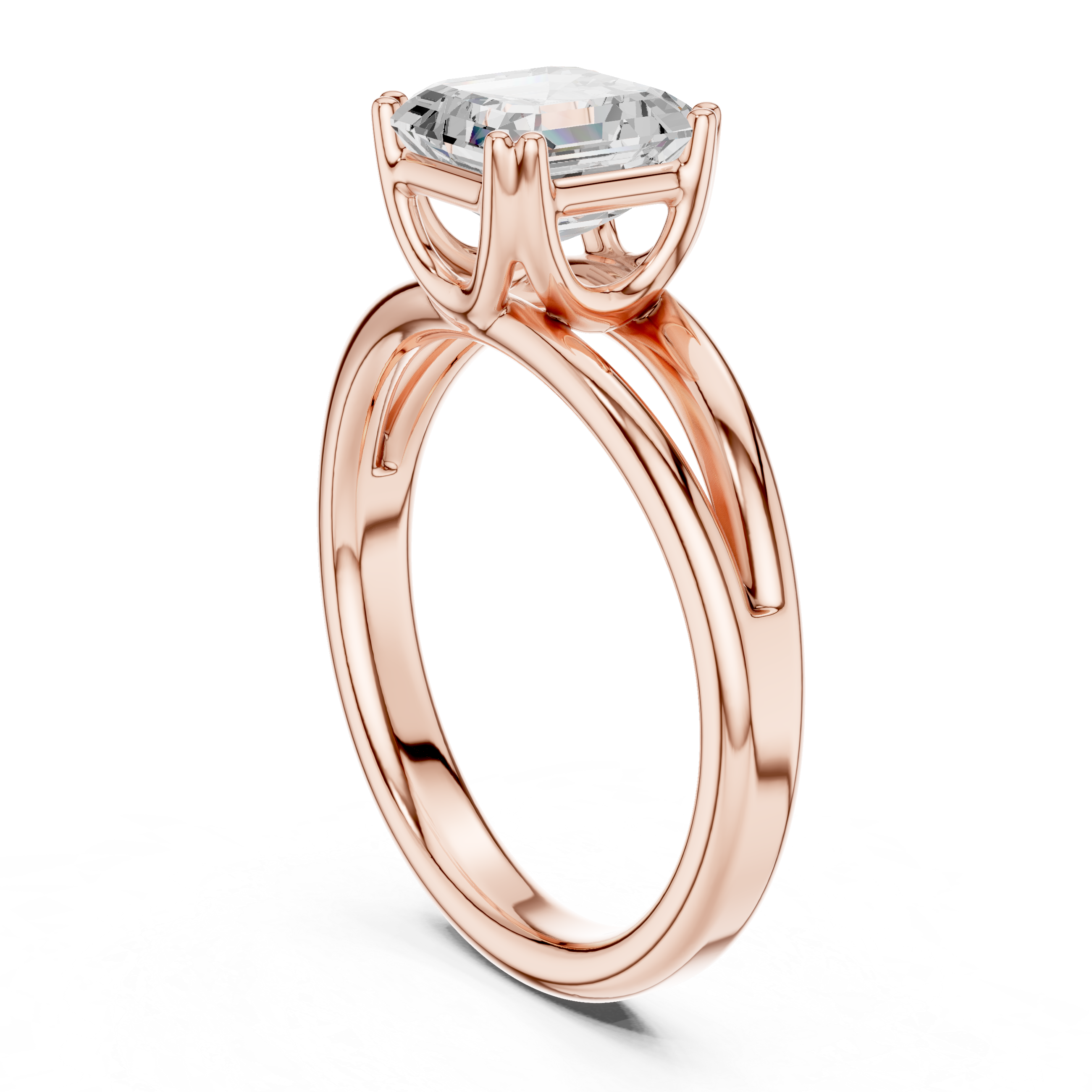 Classic Asscher Cut Double Prong Solitaire Diamond Ring