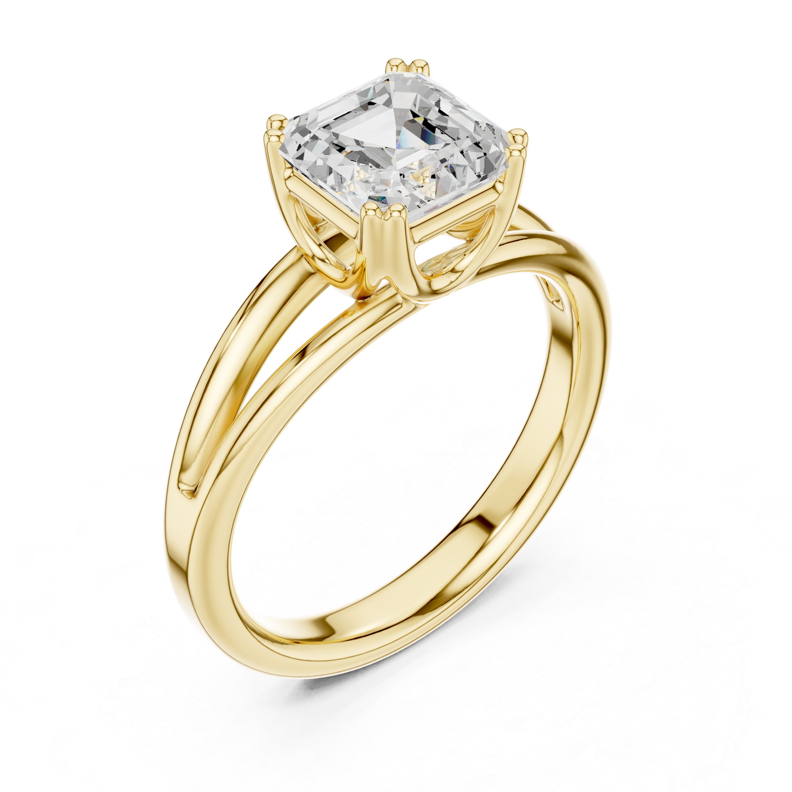 Classic Asscher Cut Double Prong Solitaire Diamond Ring