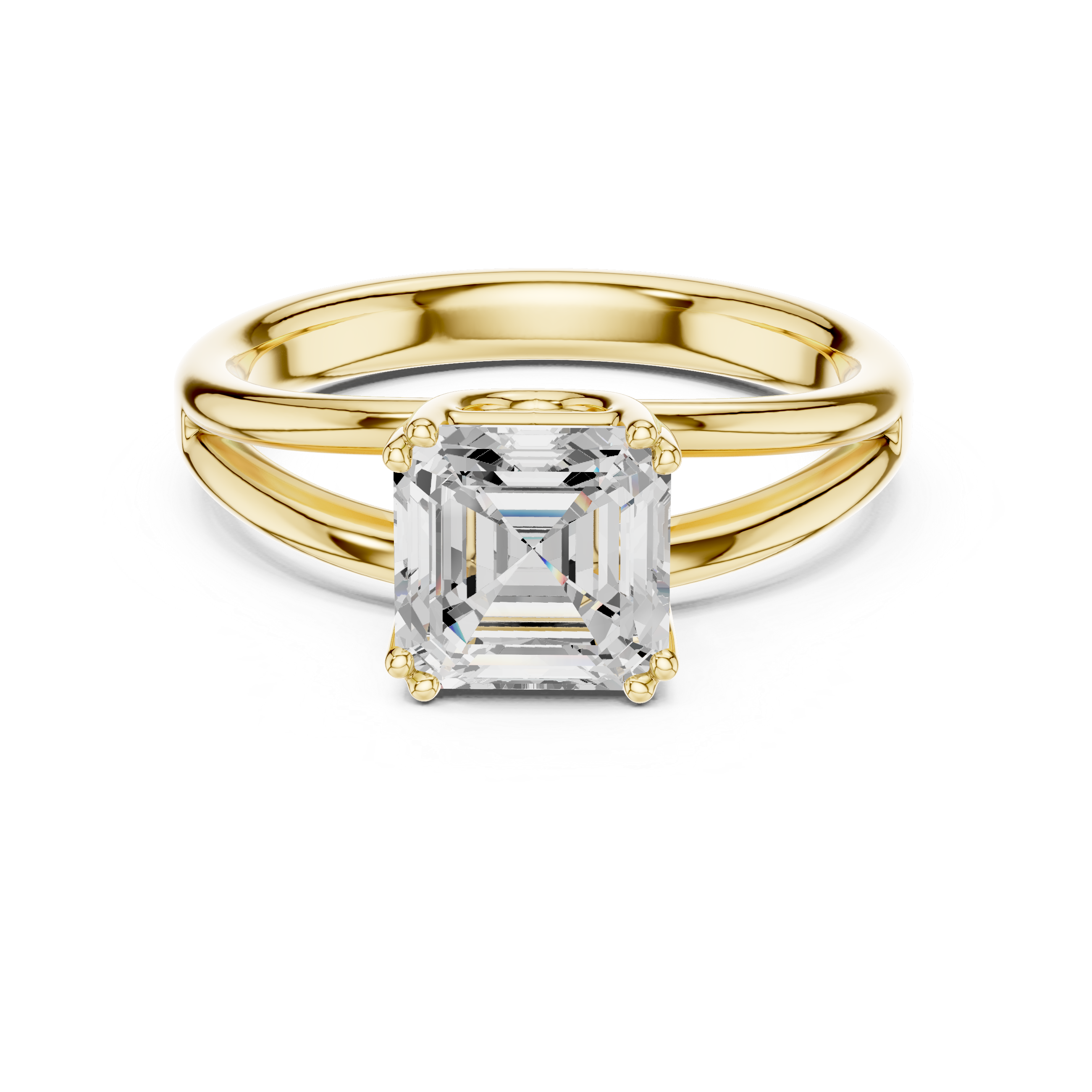 Classic Asscher Cut Double Prong Solitaire Diamond Ring