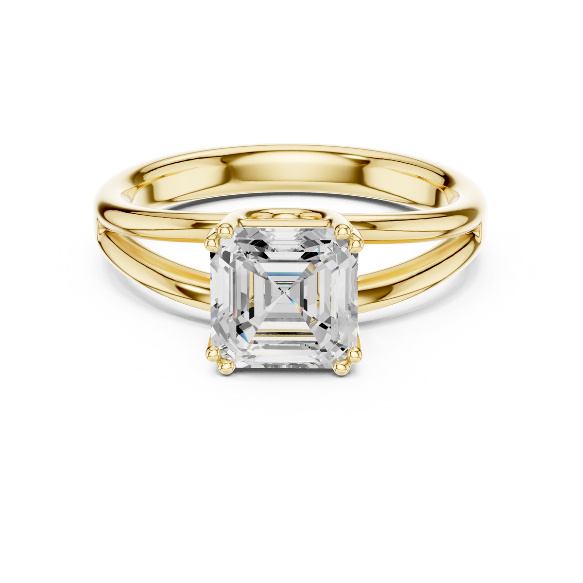 Classic Asscher Cut Double Prong Solitaire Diamond Ring