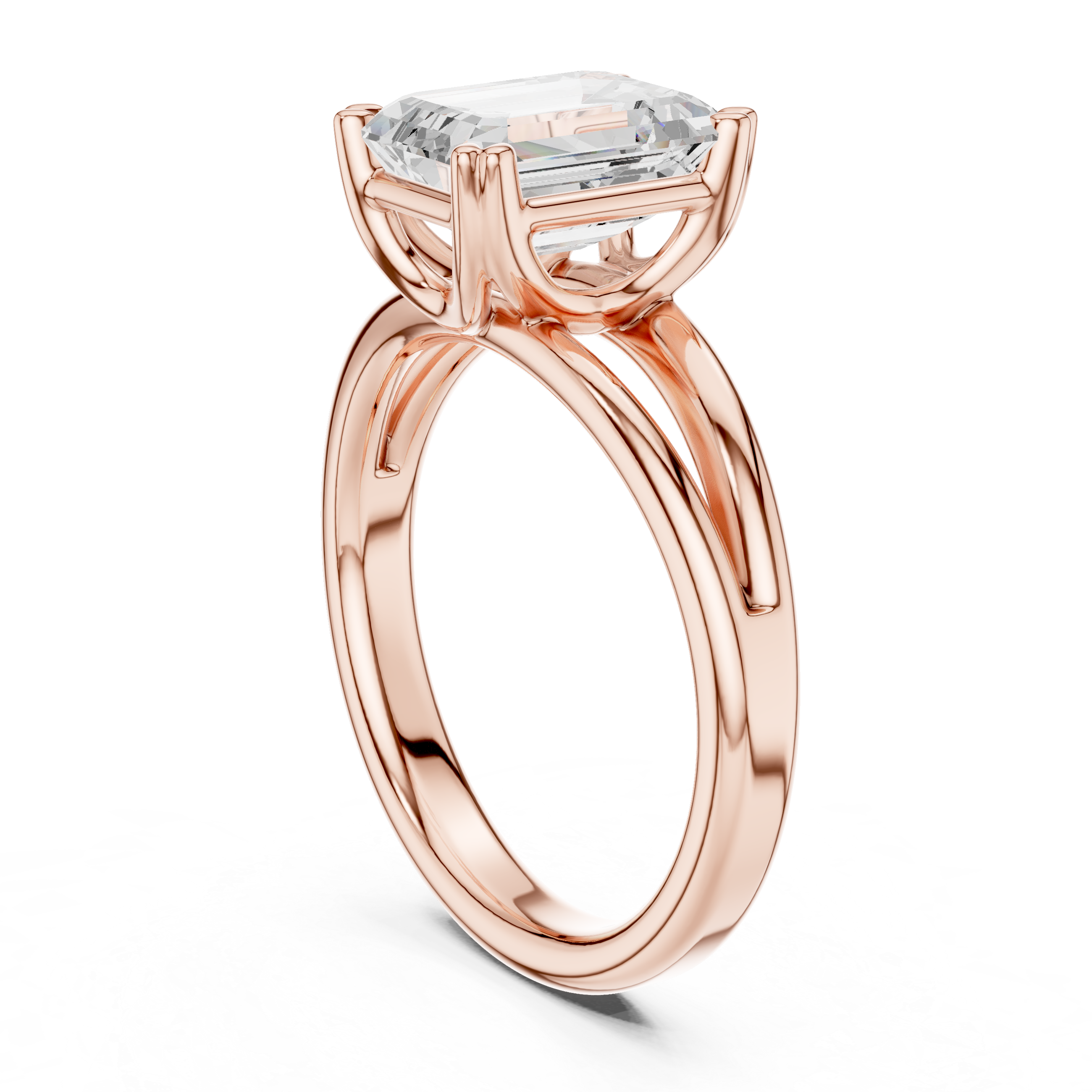 Classic Emerald Cut Double Prong Solitaire Diamond Ring