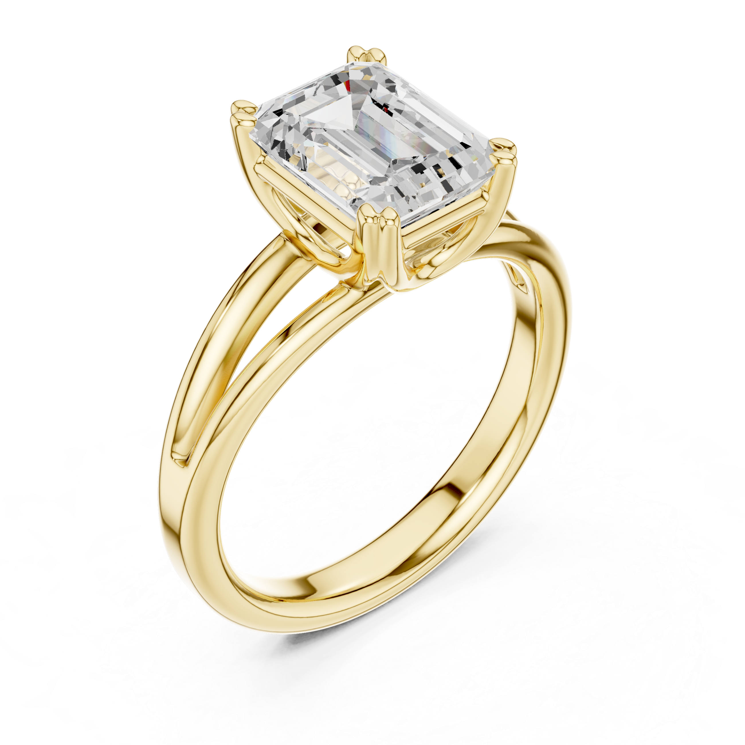 Classic Emerald Cut Double Prong Solitaire Diamond Ring