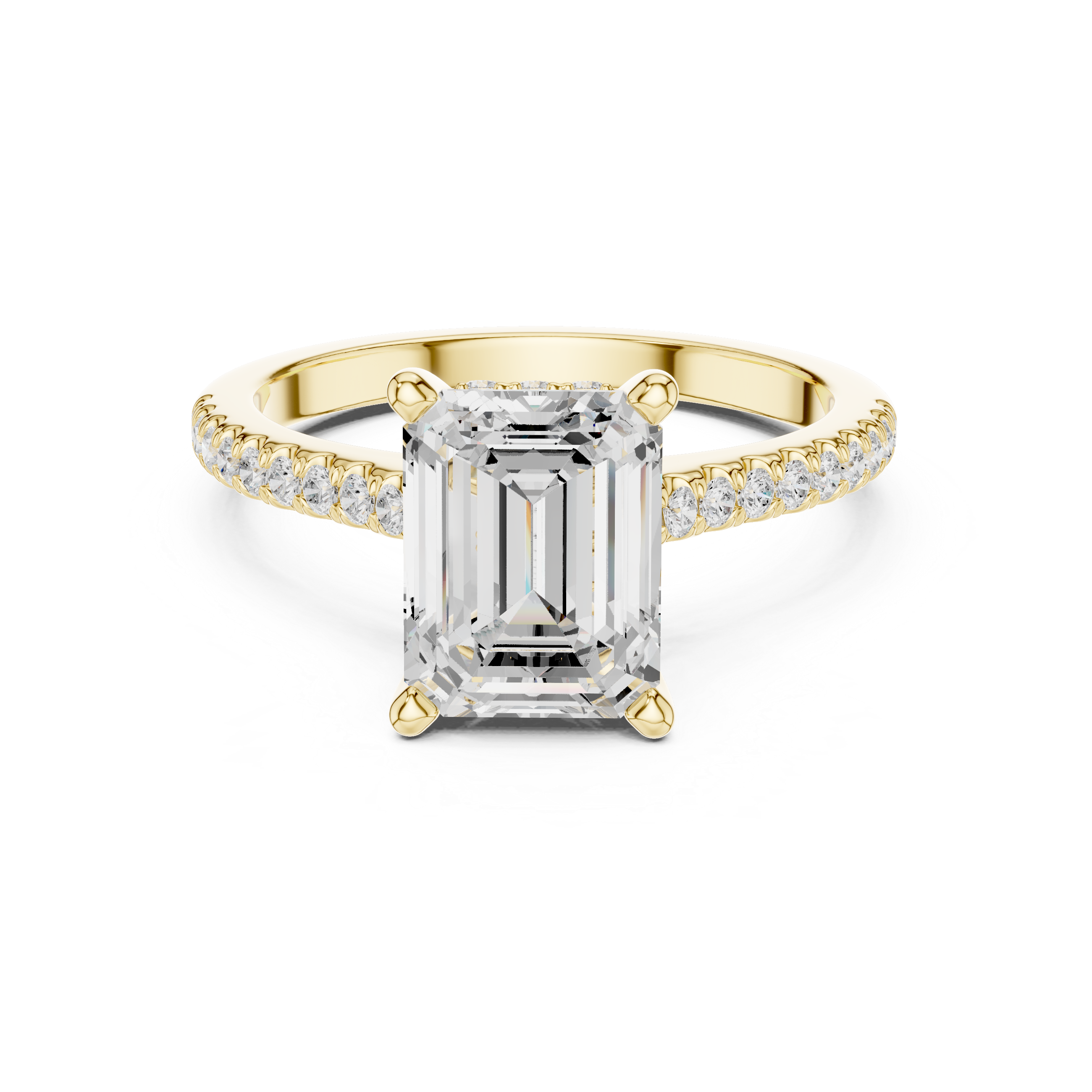 Emerald Cut Hidden Halo and Pave Band Engagement Ring