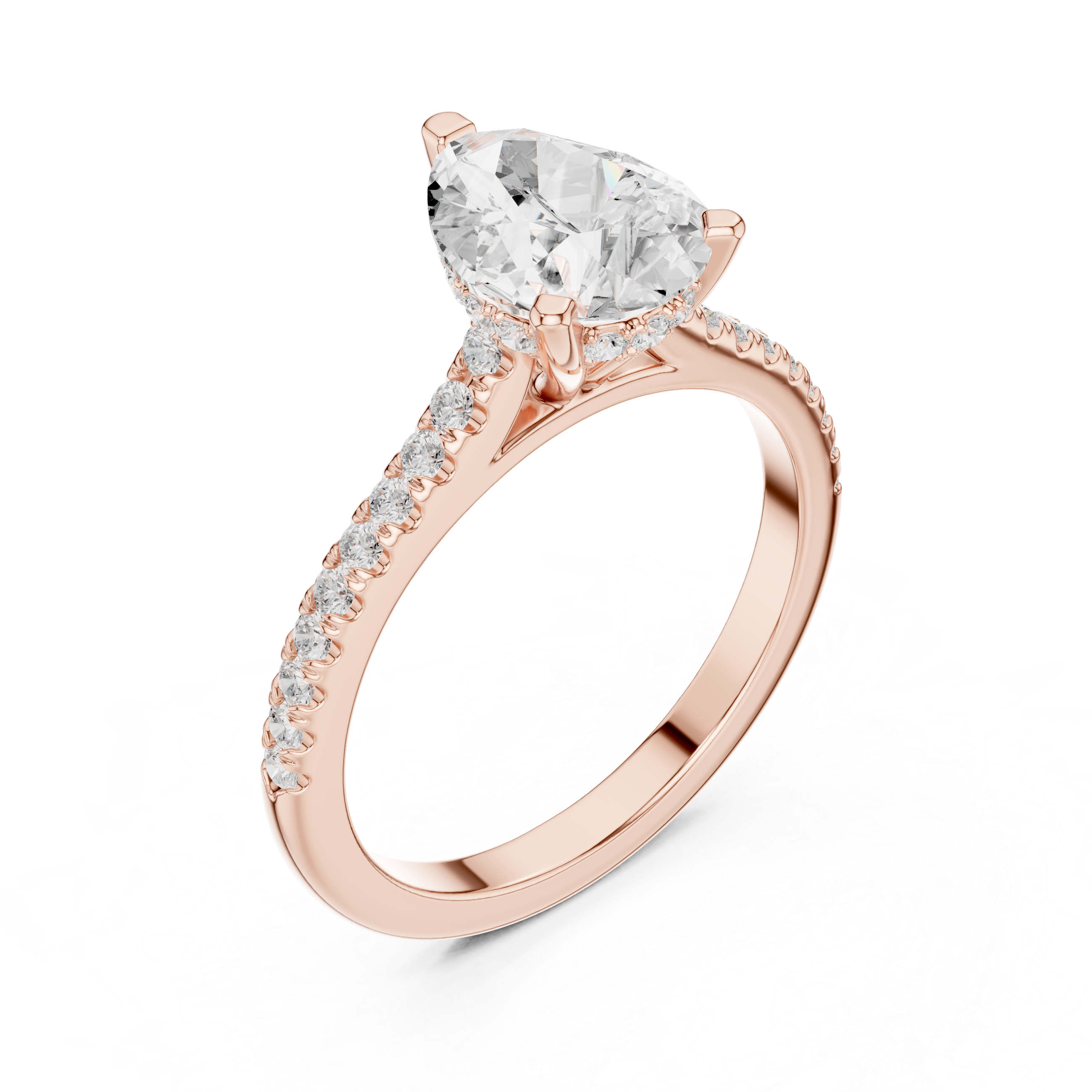 Pear Cut Hidden Halo and Pave Band Engagement Ring