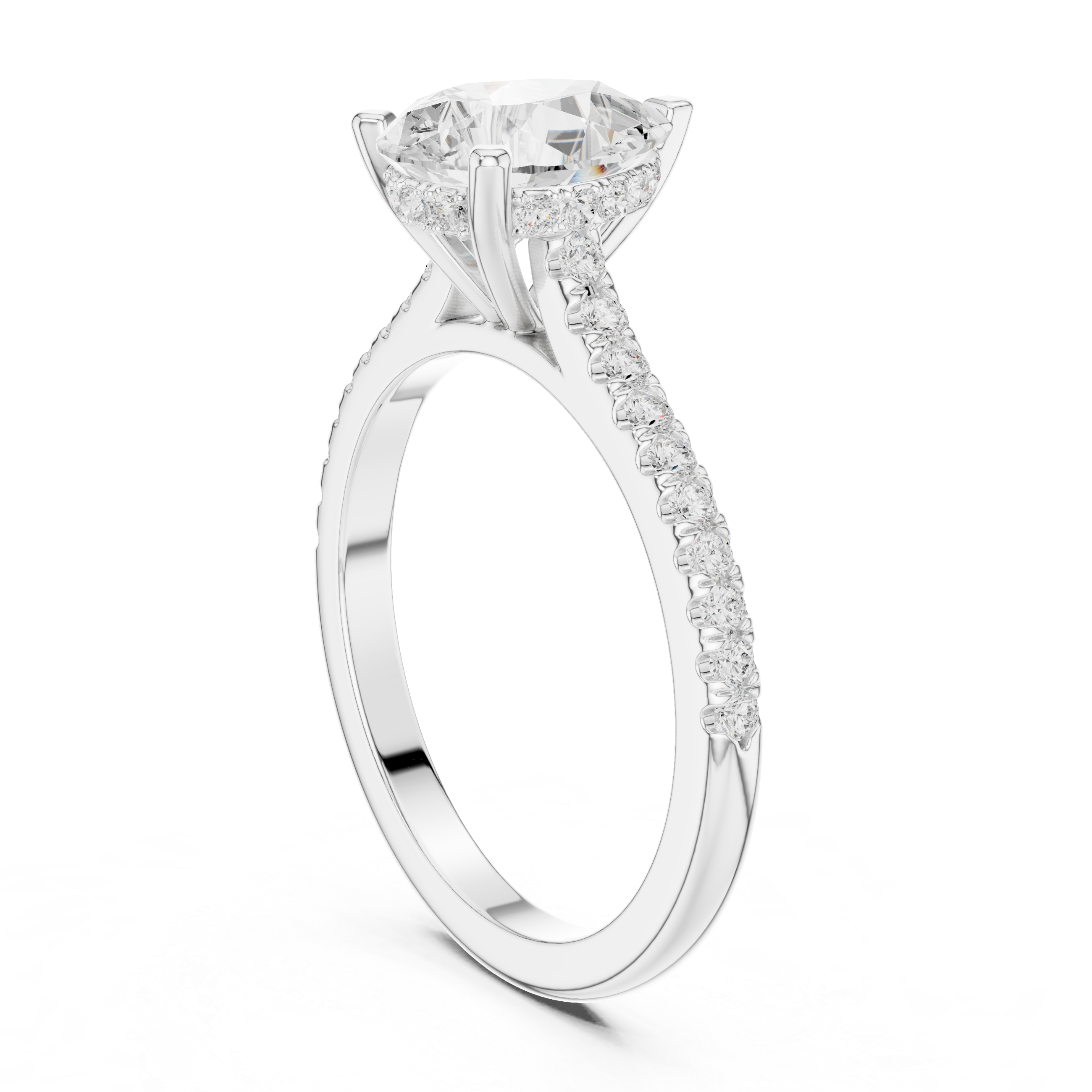 Pear Cut Hidden Halo and Pave Band Engagement Ring