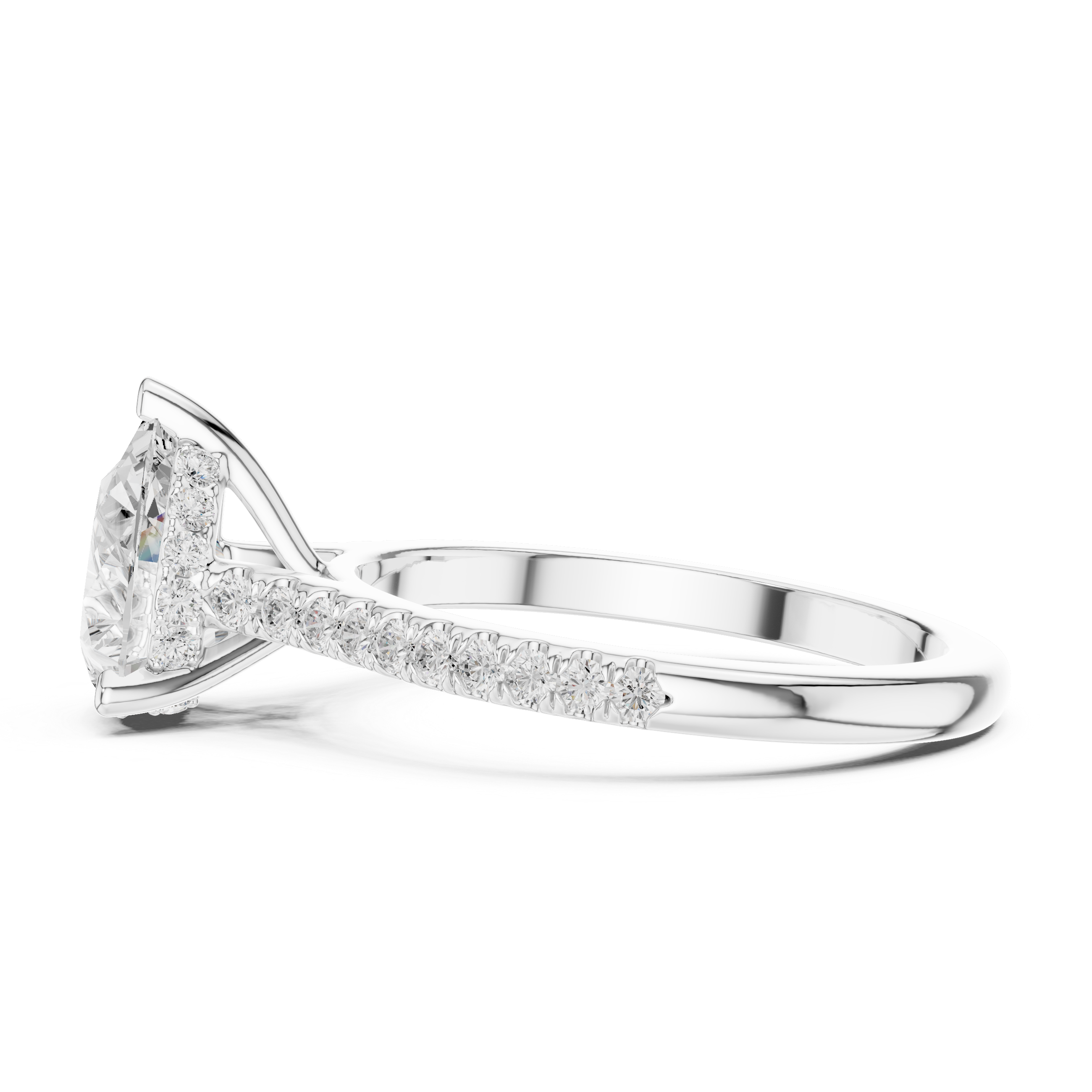 Pear Cut Hidden Halo and Pave Band Engagement Ring