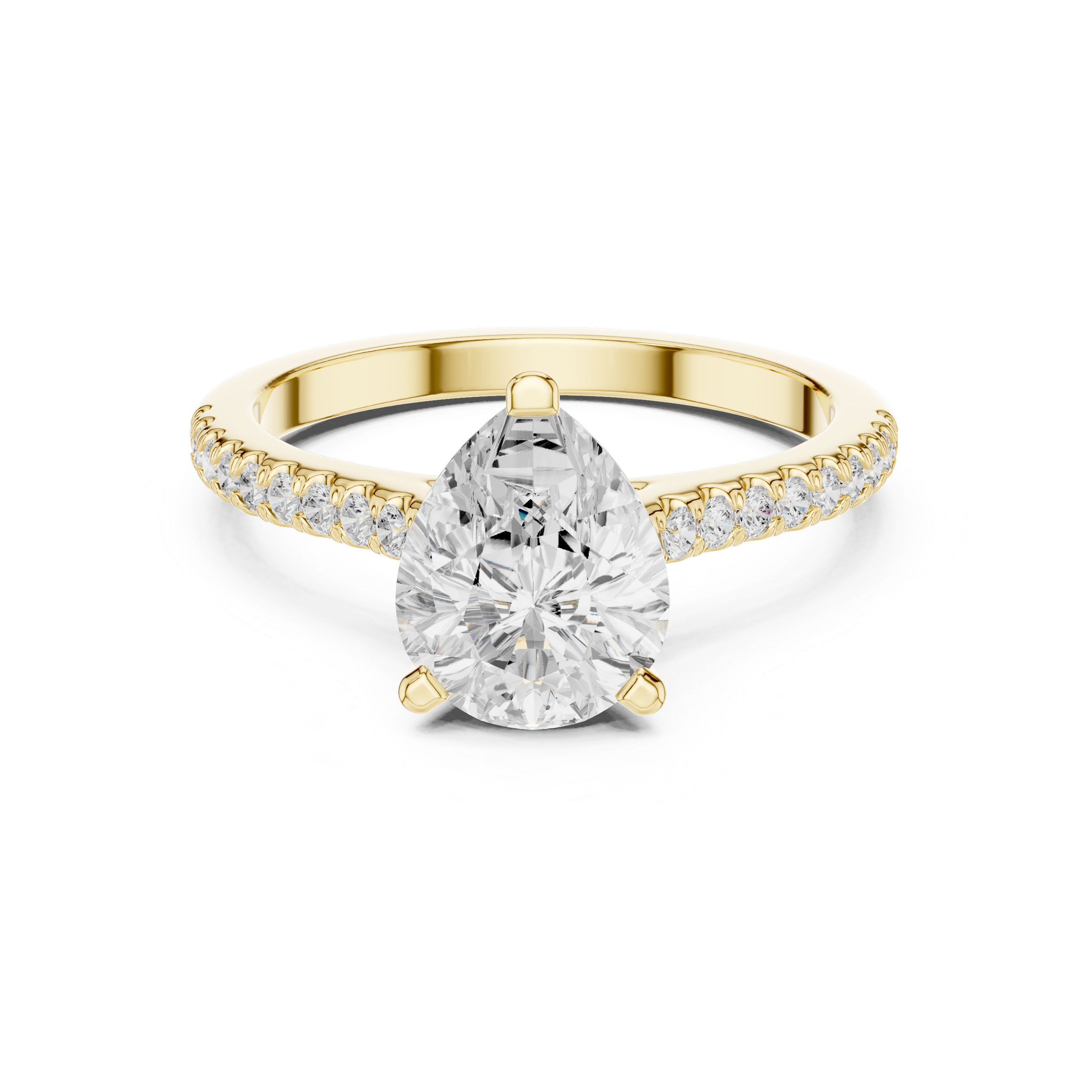Pear Cut Hidden Halo and Pave Band Engagement Ring