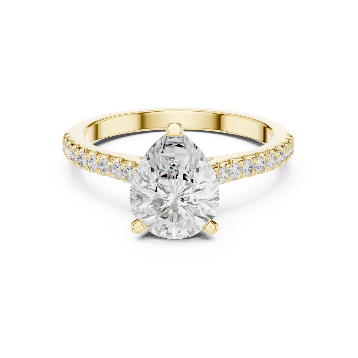 Pear Cut Hidden Halo and Pave Band Engagement Ring