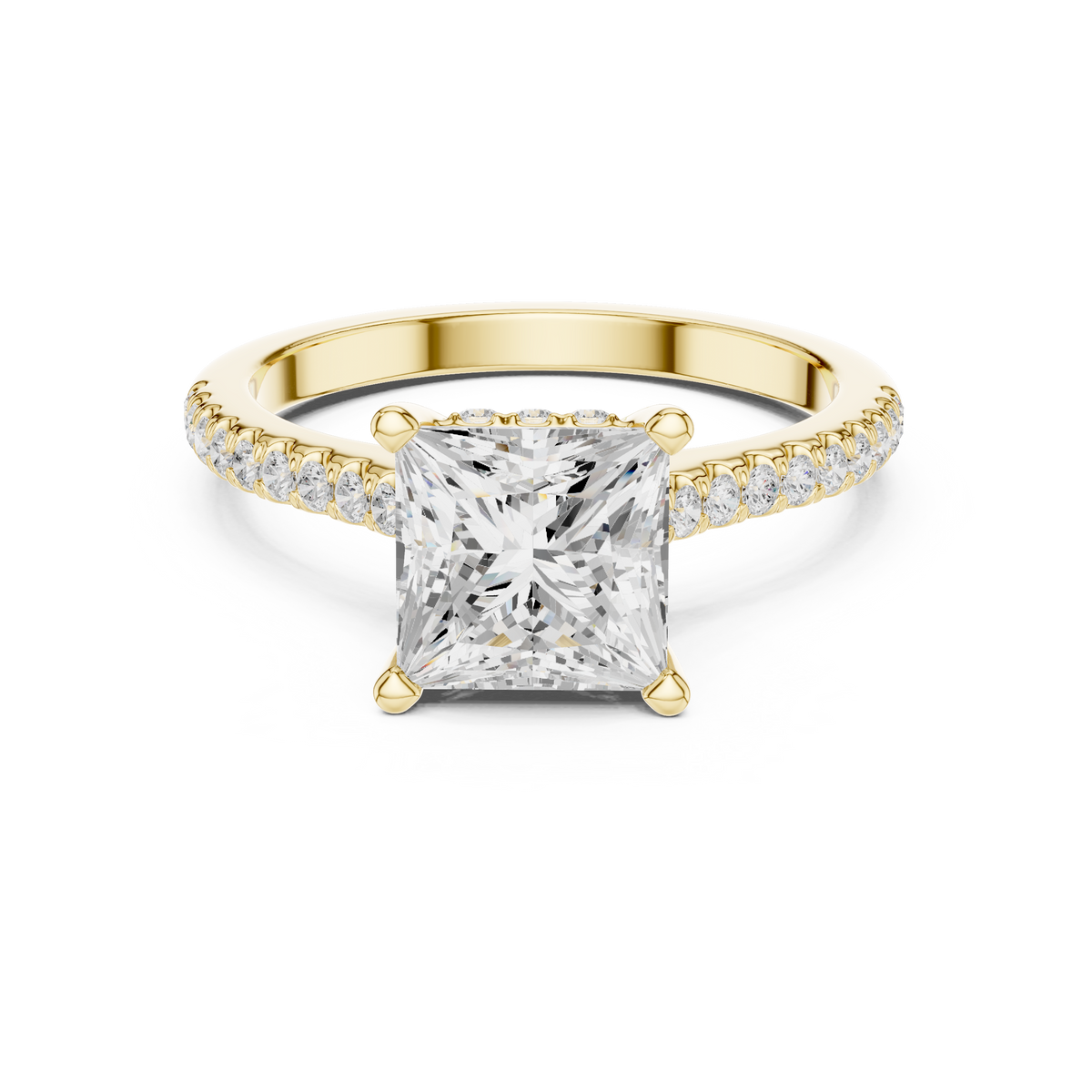 Princess Cut Hidden Halo and Pave Band Engagement Ring