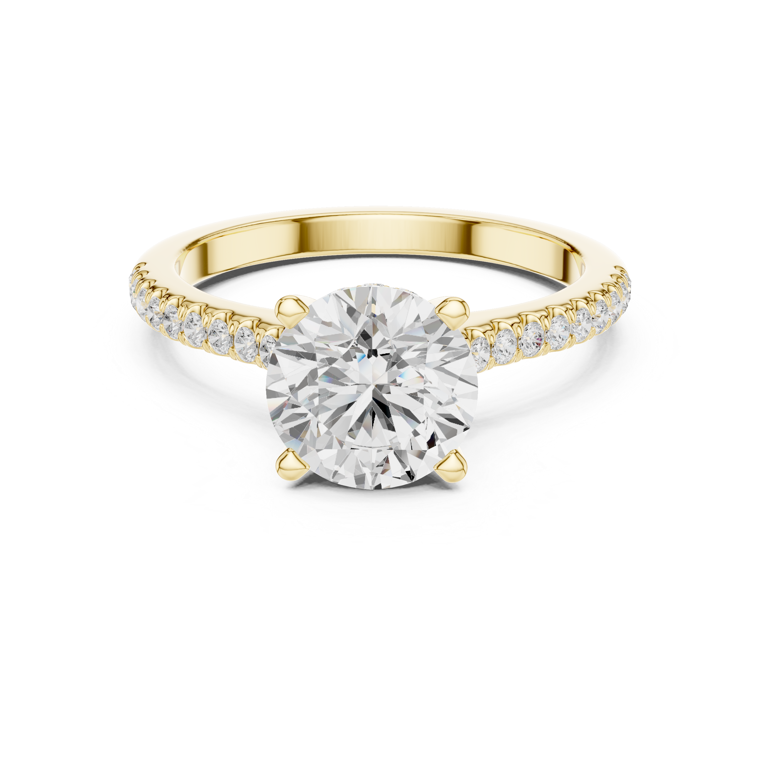 Round Cut Hidden Halo and Pave Band Engagement Ring