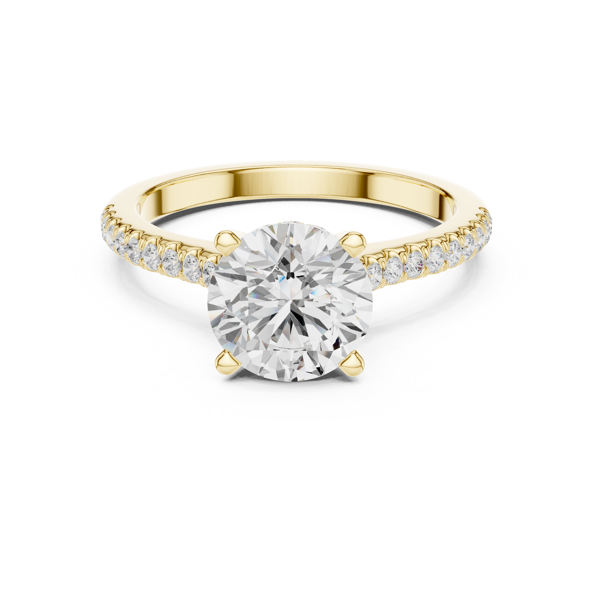 Round Cut Hidden Halo and Pave Band Engagement Ring