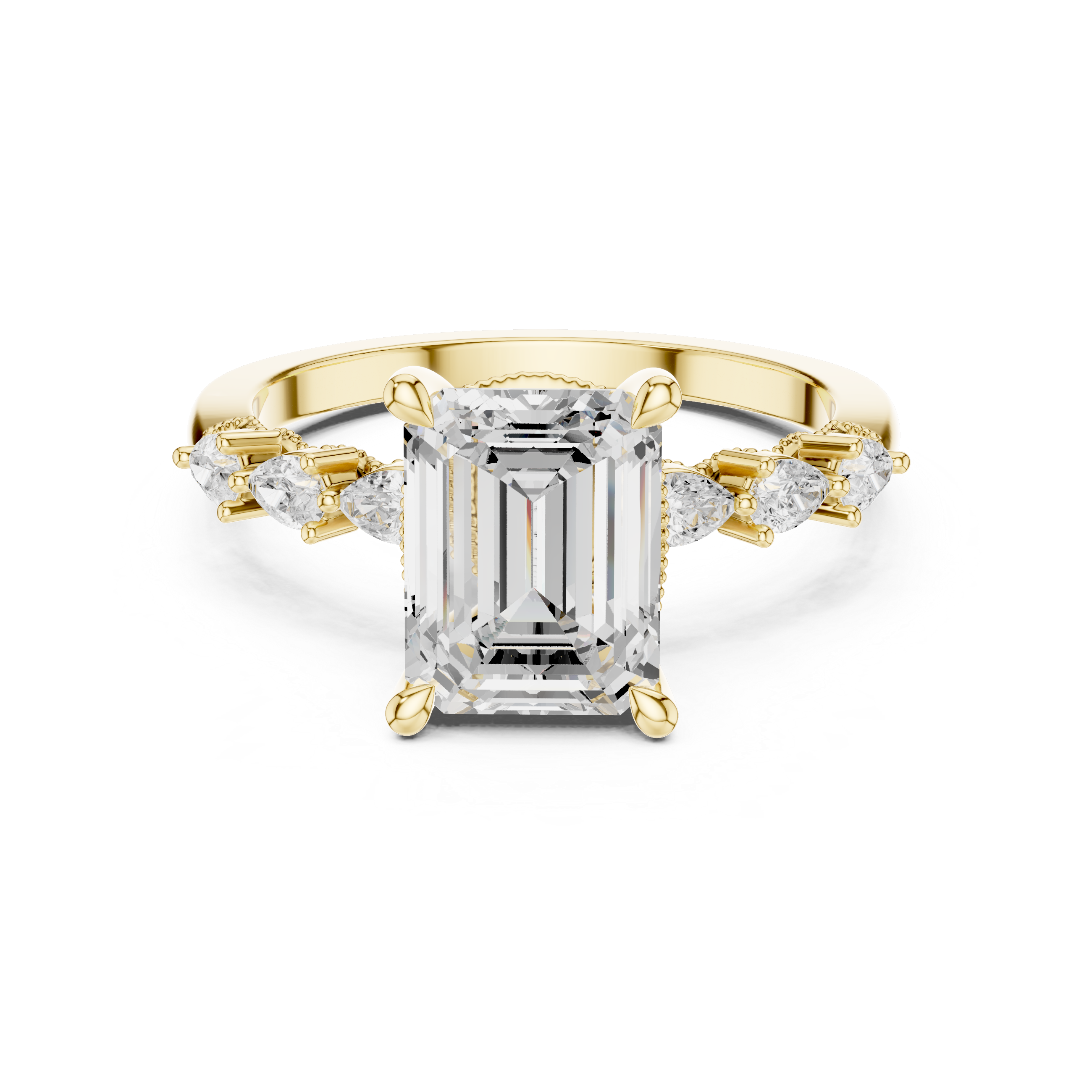 Emerald Cut Diamond Milgrain with Hidden Pave Bridge Engagement Ring