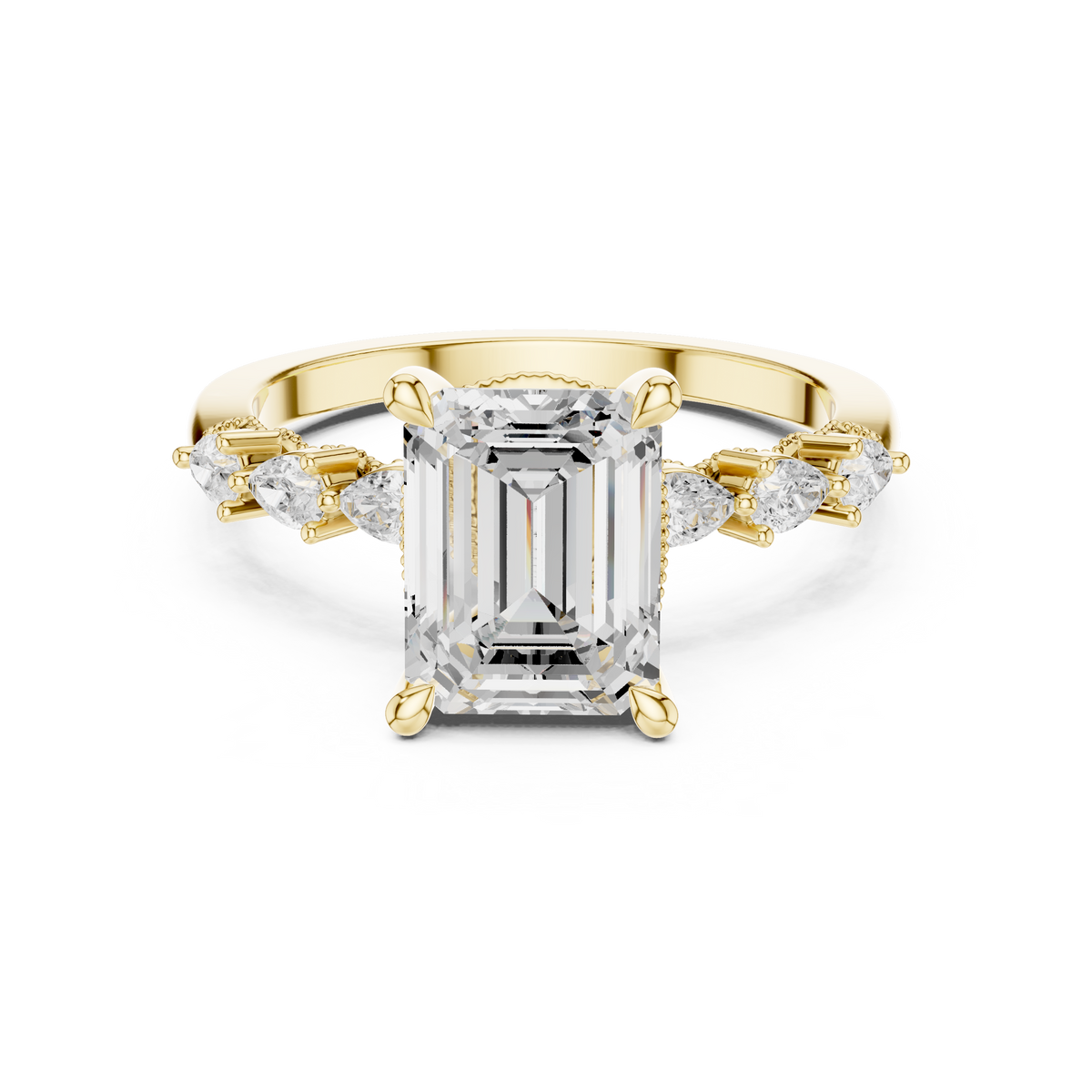 Emerald Cut Diamond Milgrain with Hidden Pave Bridge Engagement Ring