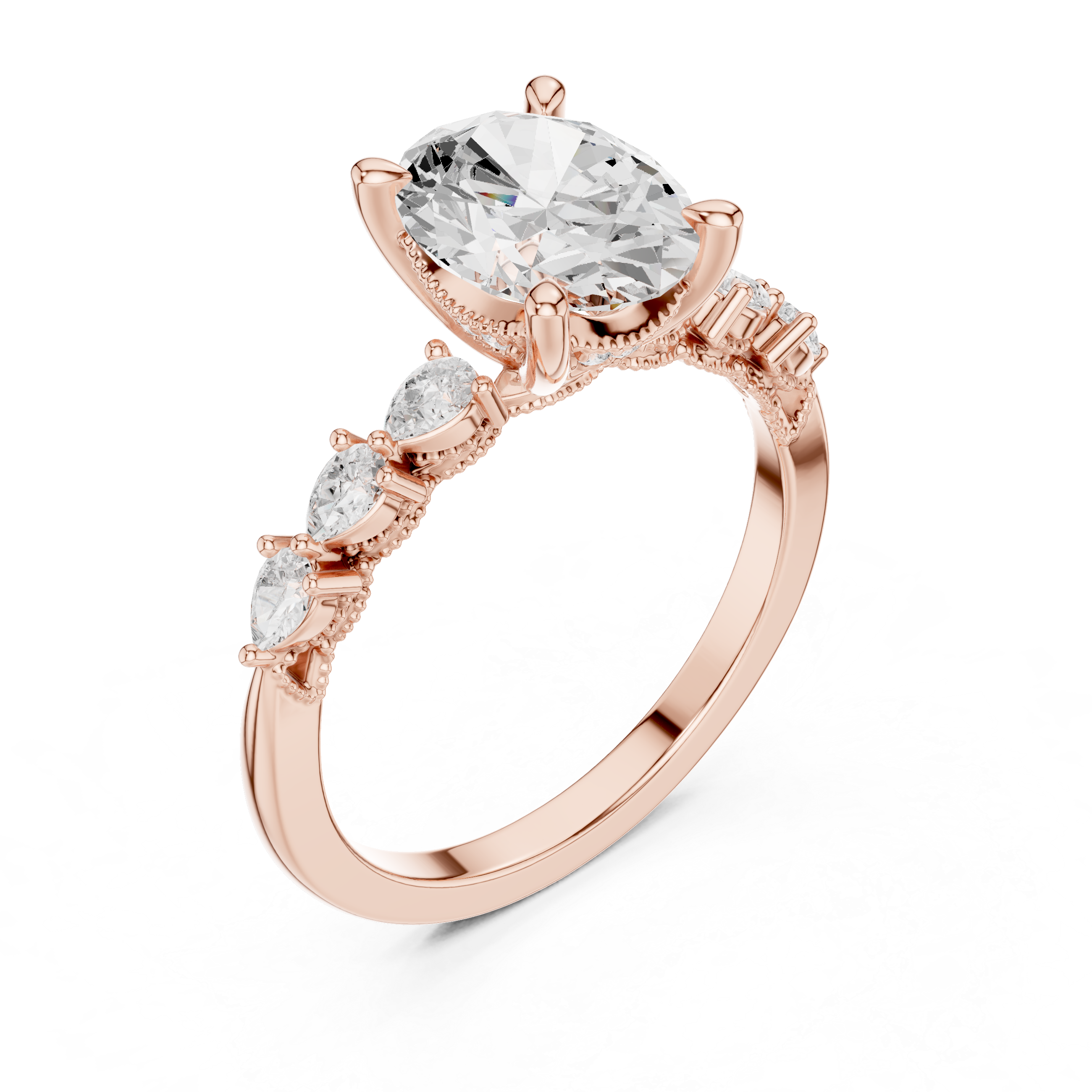 Oval Cut Diamond Milgrain with Hidden Pave Bridge Engagement Ring